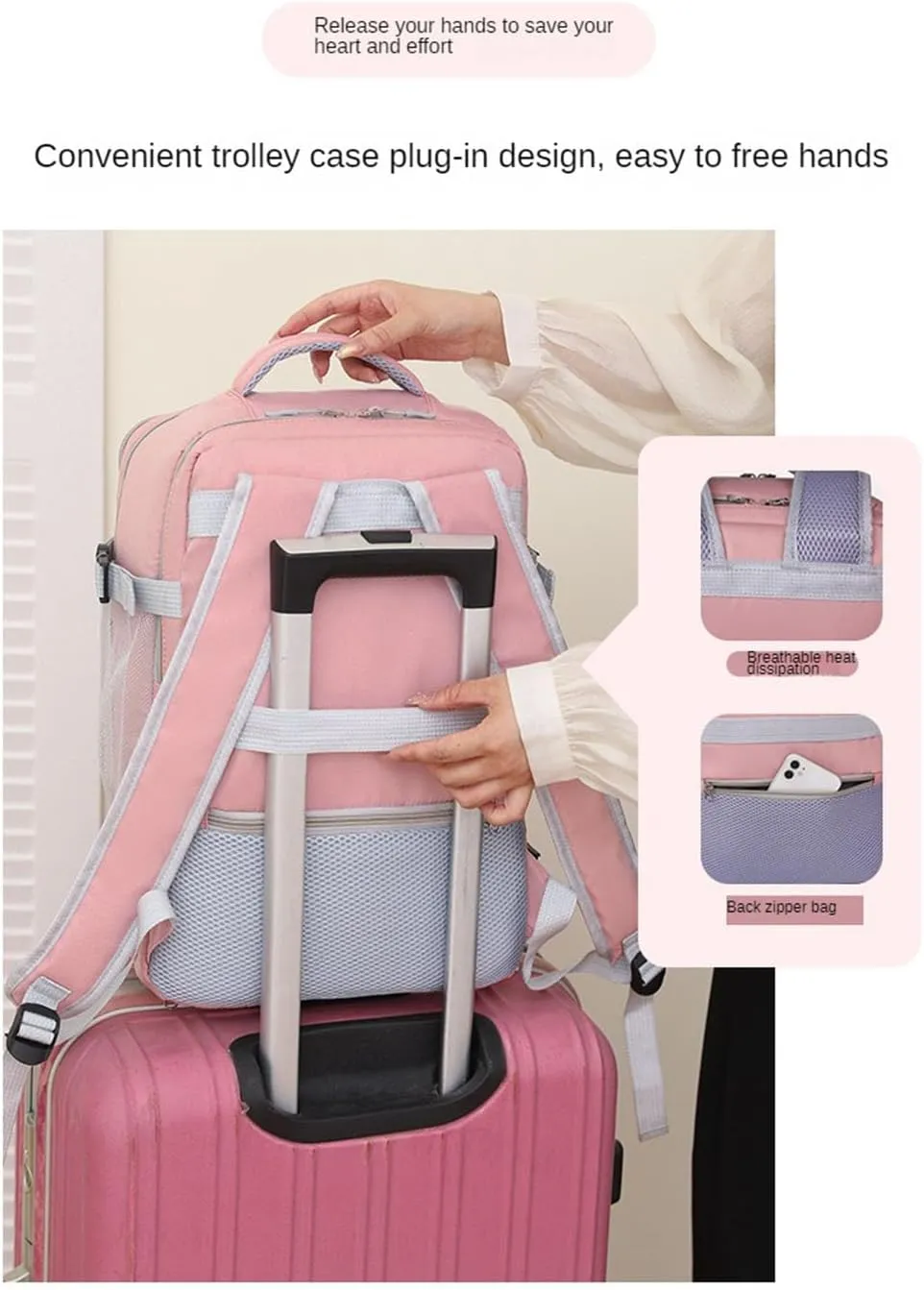Business Smart Backpack， Waterproof fit 15.6 Inch Laptop Backpack，with USB Charqing Port,Travel Durable Backpack（pink，Cross zipper）