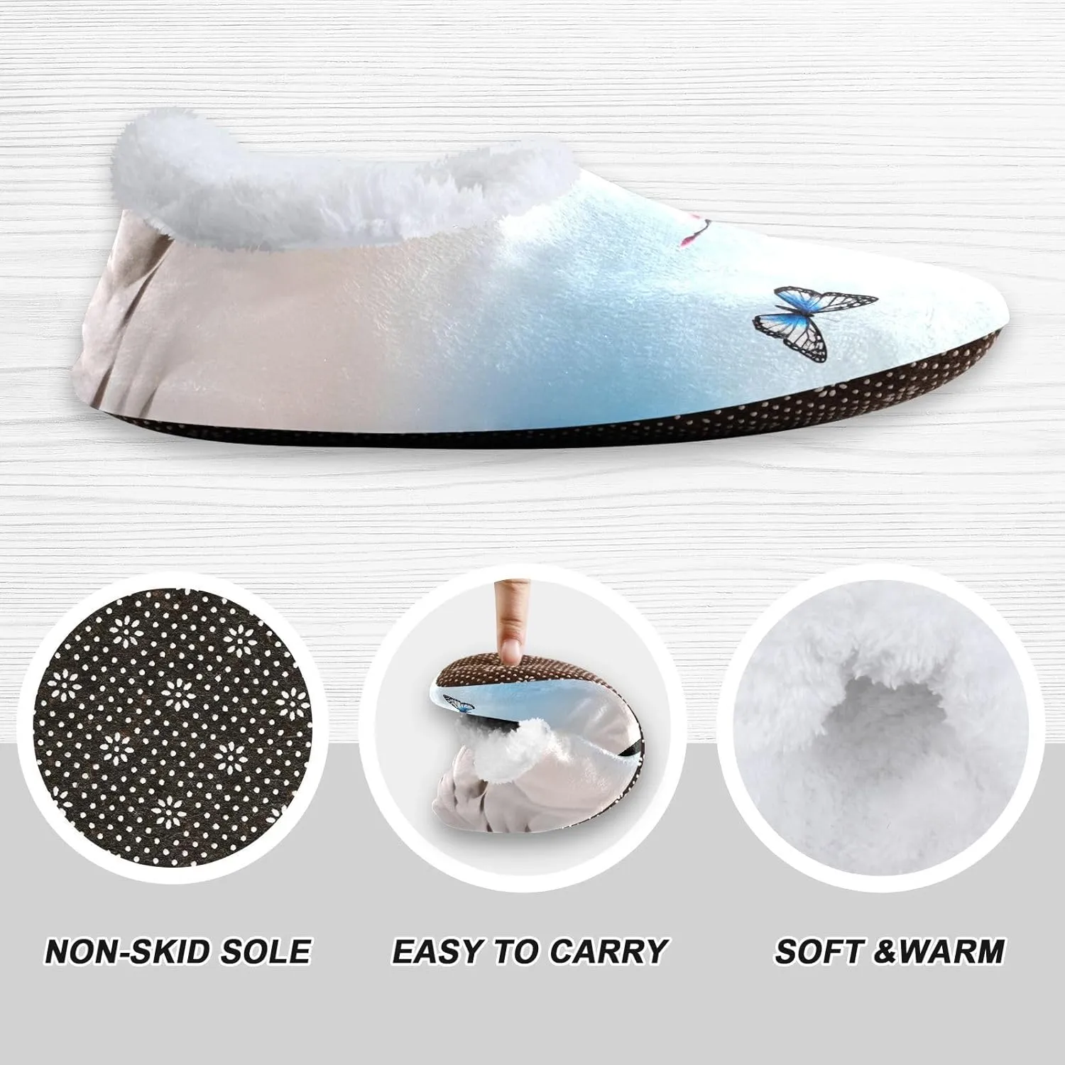 Butterfly Cherry Blossom Seaside House Slippers for Women Bedroom Non-Slip Soft Winter Slippers