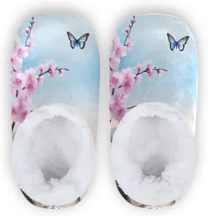 Butterfly Cherry Blossom Seaside House Slippers for Women Bedroom Non-Slip Soft Winter Slippers