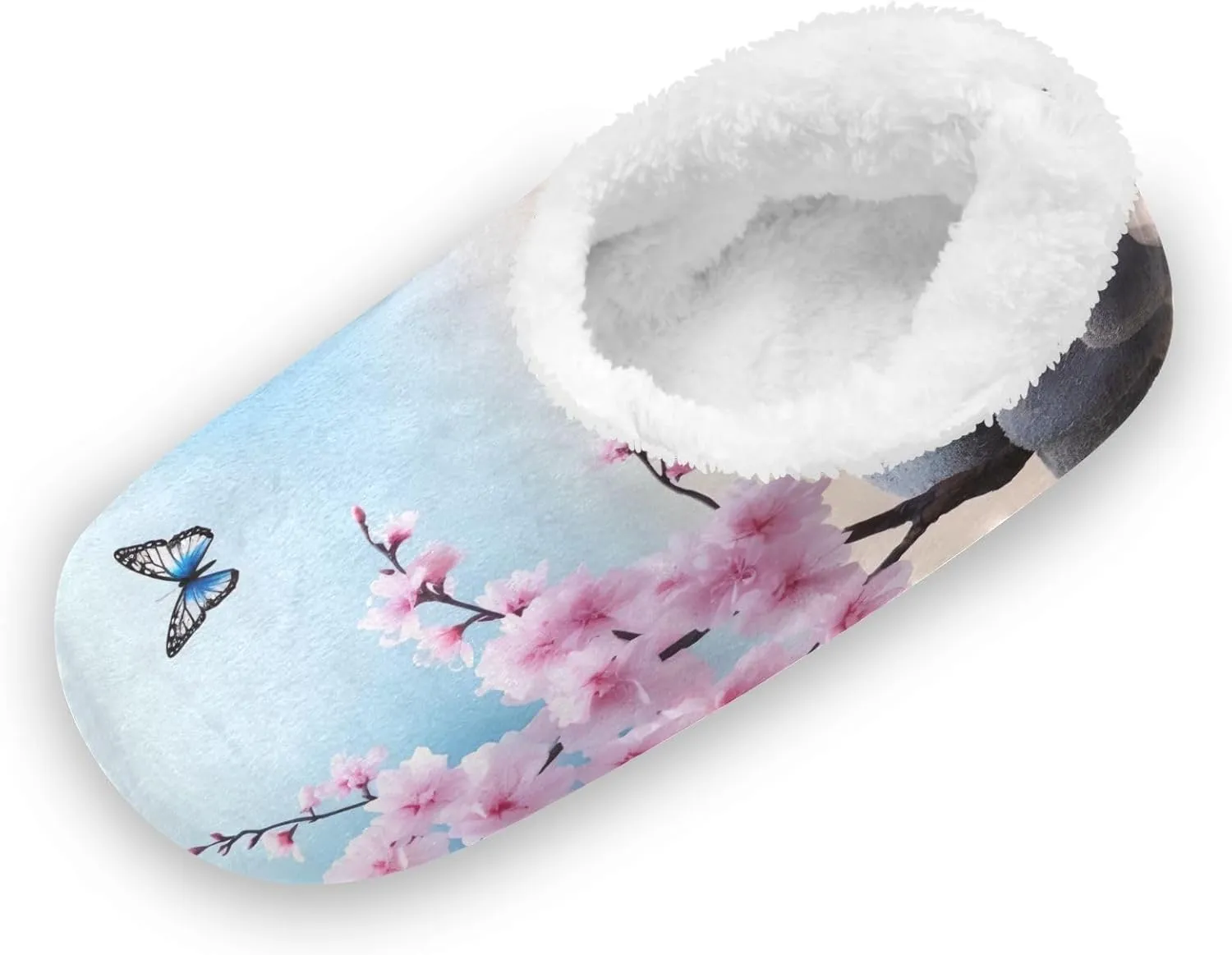 Butterfly Cherry Blossom Seaside House Slippers for Women Bedroom Non-Slip Soft Winter Slippers