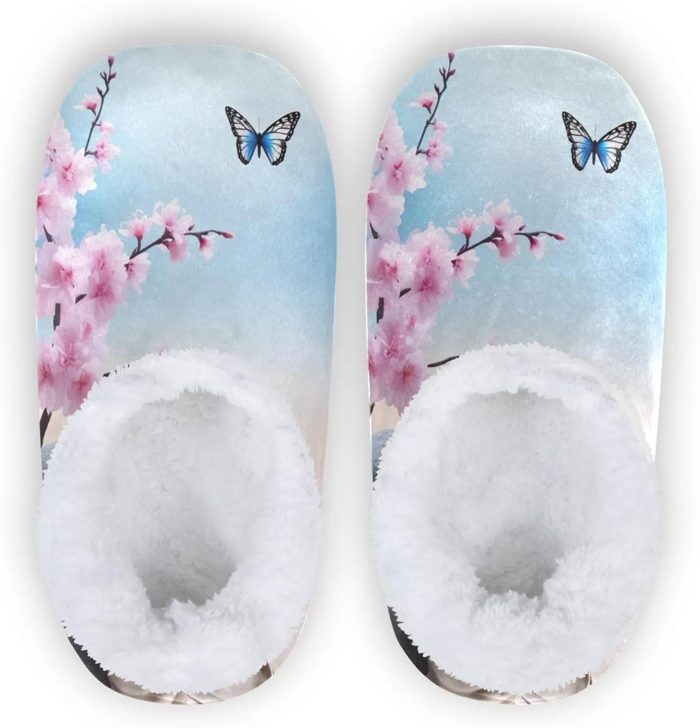 Butterfly Cherry Blossom Seaside House Slippers for Women Bedroom Non-Slip Soft Winter Slippers