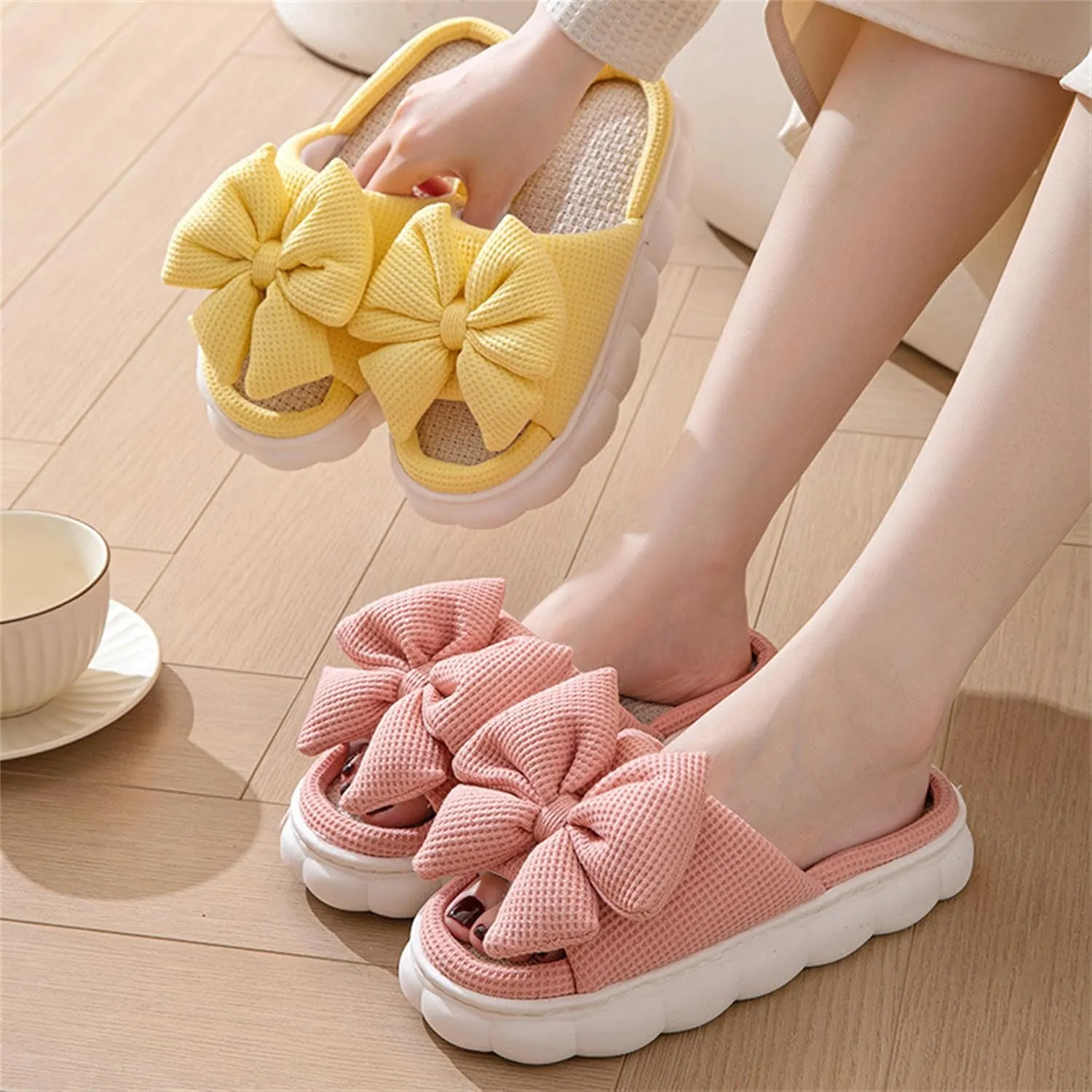 Butterfly cotton and linen slippers Home slippers Men's and women's seasonal slippers Cotton and linen slippers