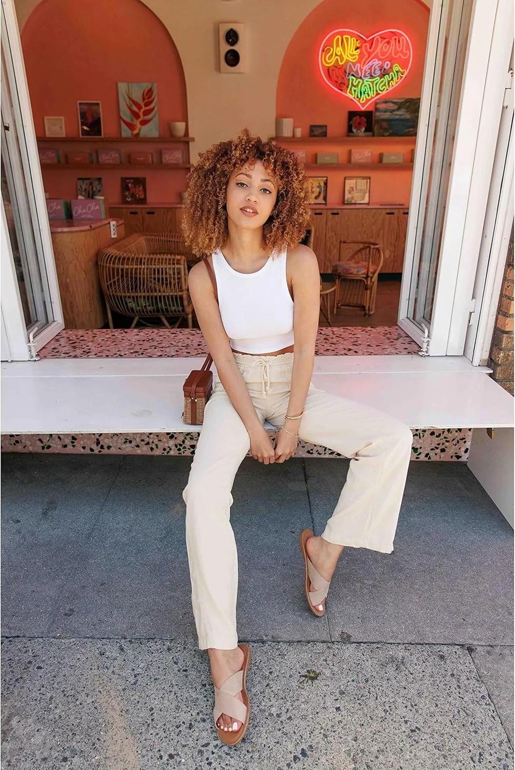 Cali1850 Women's Casual Linen Pants - 29", 32" Oceanside Drawstring Smocked Waist Beach Lounge Trousers with Pockets