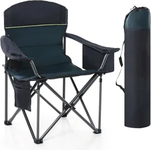 Camping Folding Chair, Heavy Duty Oversized Portable Outdoor Chair, Foldable Camp Chair with Cup Holder and Cooler Bag Support 450 LBS, Green…