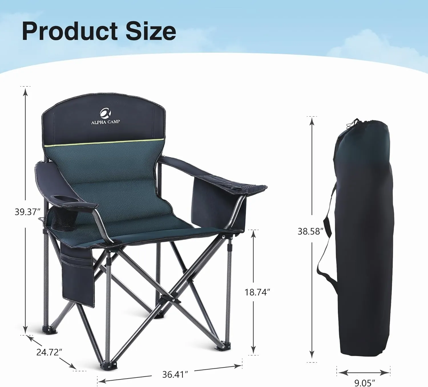 Camping Folding Chair, Heavy Duty Oversized Portable Outdoor Chair, Foldable Camp Chair with Cup Holder and Cooler Bag Support 450 LBS, Green…