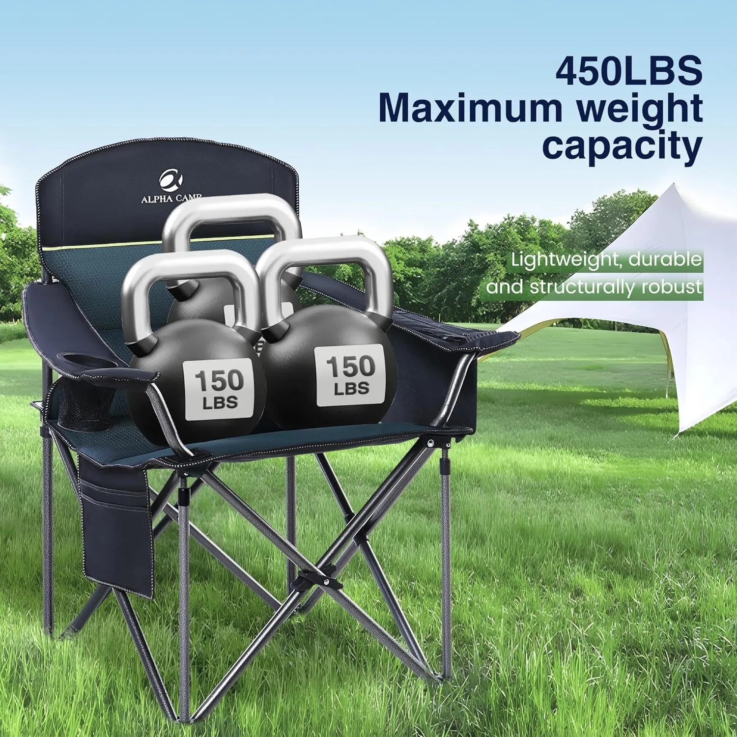 Camping Folding Chair, Heavy Duty Oversized Portable Outdoor Chair, Foldable Camp Chair with Cup Holder and Cooler Bag Support 450 LBS, Green…