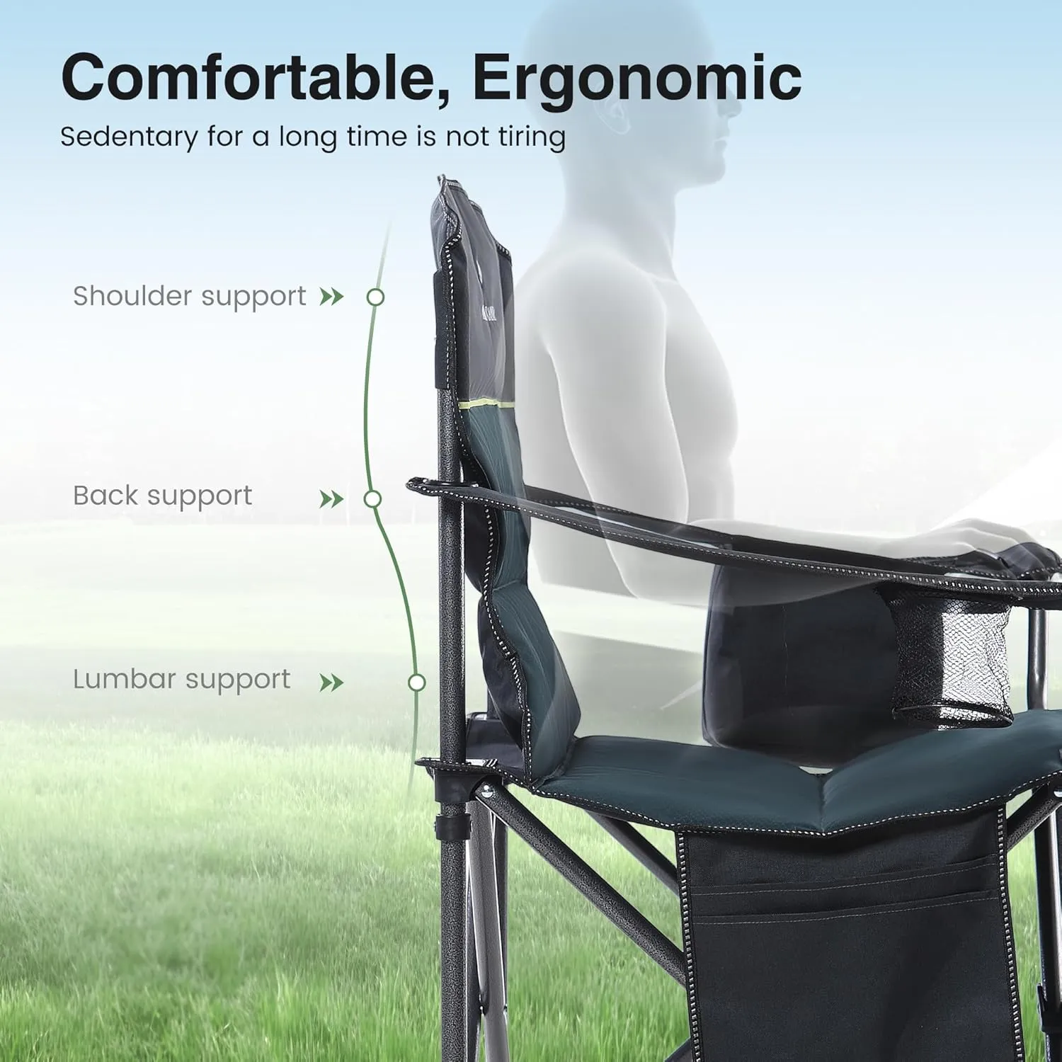 Camping Folding Chair, Heavy Duty Oversized Portable Outdoor Chair, Foldable Camp Chair with Cup Holder and Cooler Bag Support 450 LBS, Green…