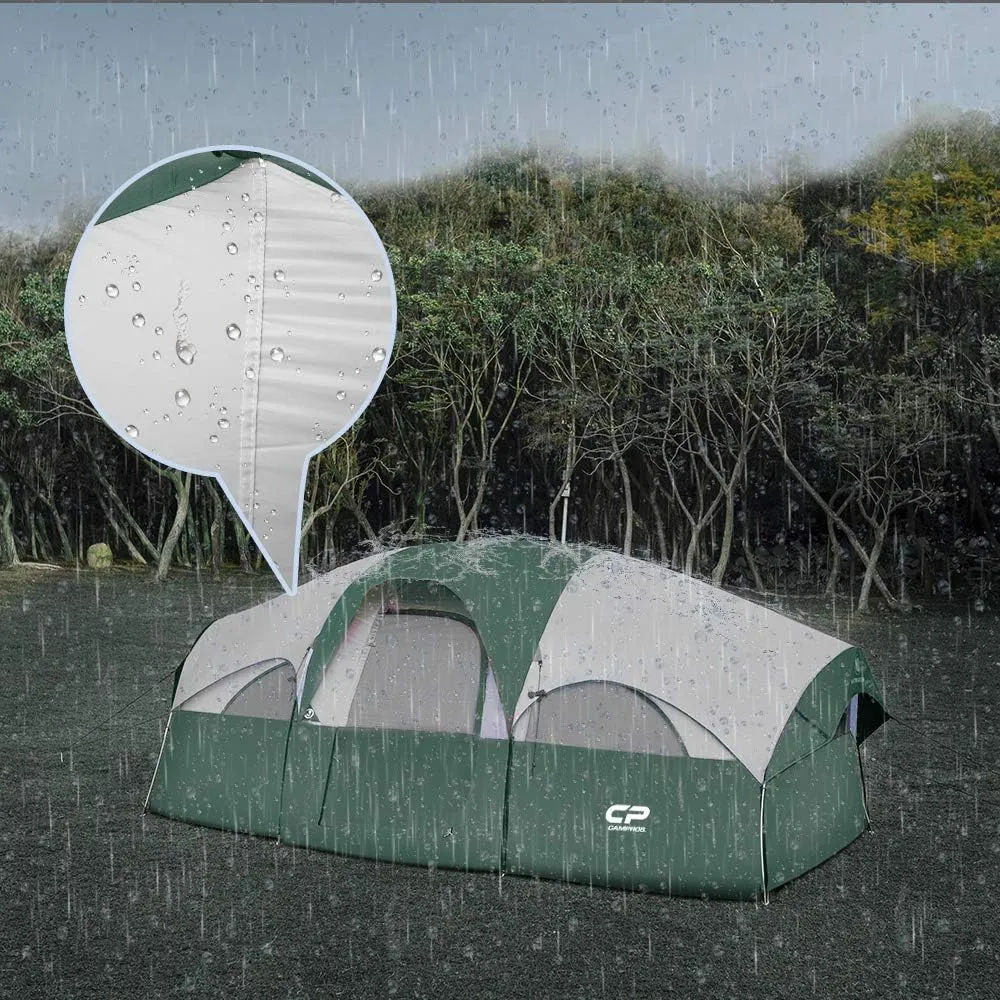 CAMPROS CP Tent 8 Person Camping Tents, Weather Resistant Family Tent, 5 Large Mesh Windows, Double Layer, Divided Curtain for Separated Room, Portable with Carry Bag