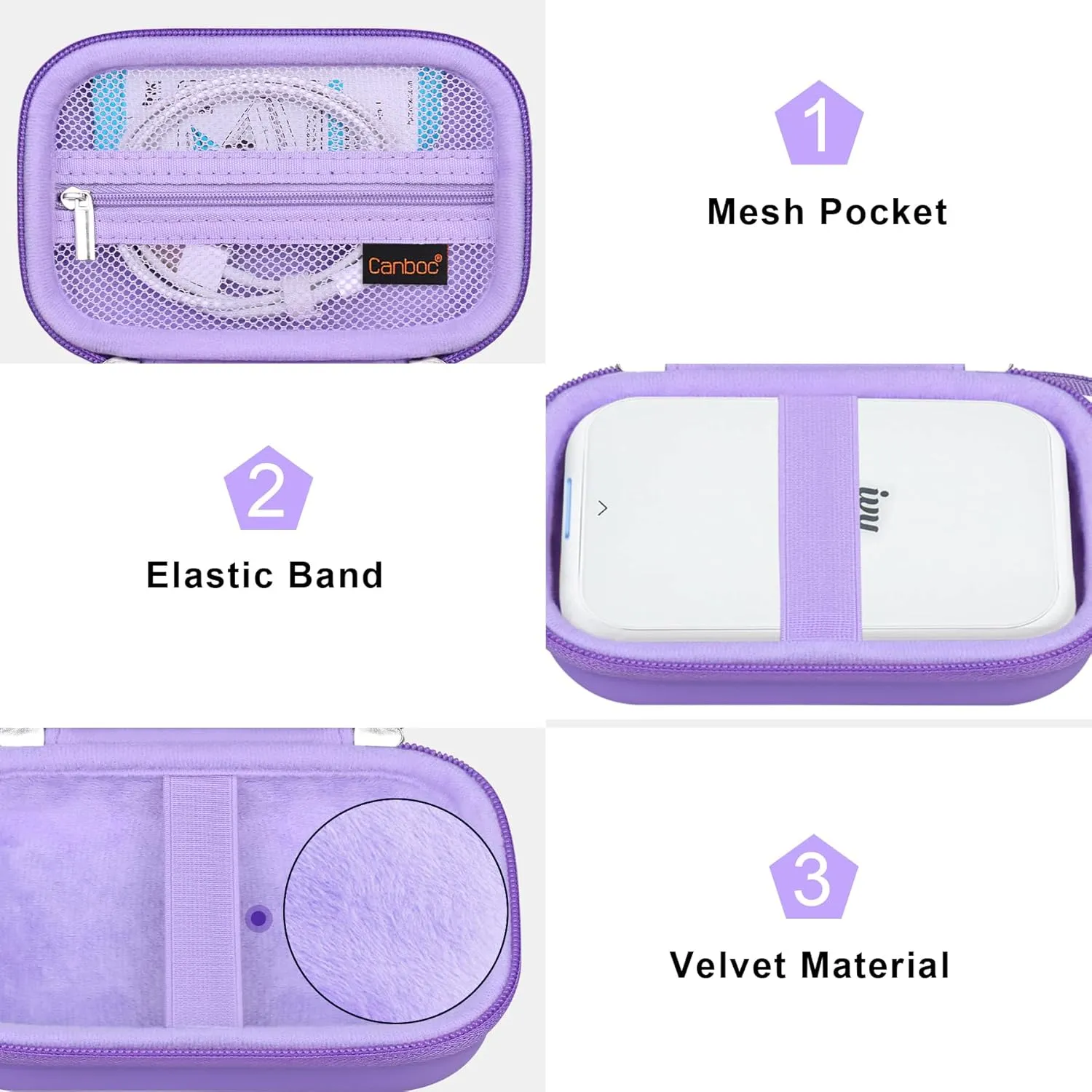 Canboc Carrying Case for Canon Ivy 2/Canon Ivy/Canon Ivy CLIQ 2 CLIQ 2 Mini Photo Printer Mobile Wireless Bluetooth Instant Camera Printer, Mesh Bag fit Photo Paper Cable, Purple