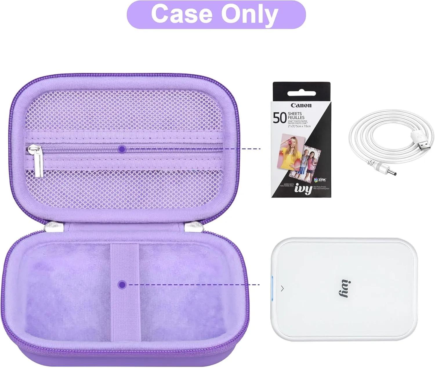 Canboc Carrying Case for Canon Ivy 2/Canon Ivy/Canon Ivy CLIQ 2 CLIQ 2 Mini Photo Printer Mobile Wireless Bluetooth Instant Camera Printer, Mesh Bag fit Photo Paper Cable, Purple