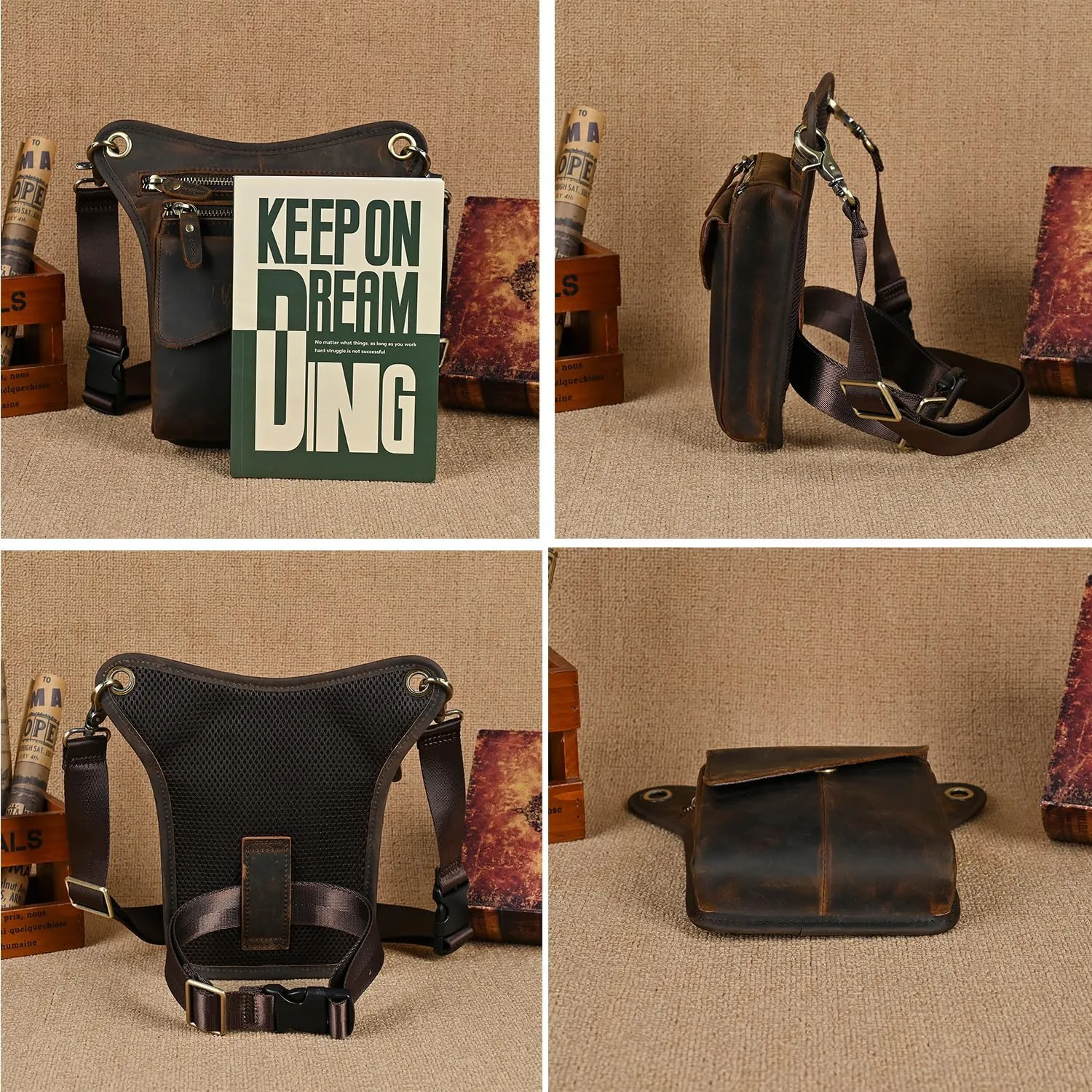 Canvas   Leather Motorcycle Travel Fanny Waist Pack Drop Thigh Leg Bag Pouch For Men Women FB2141