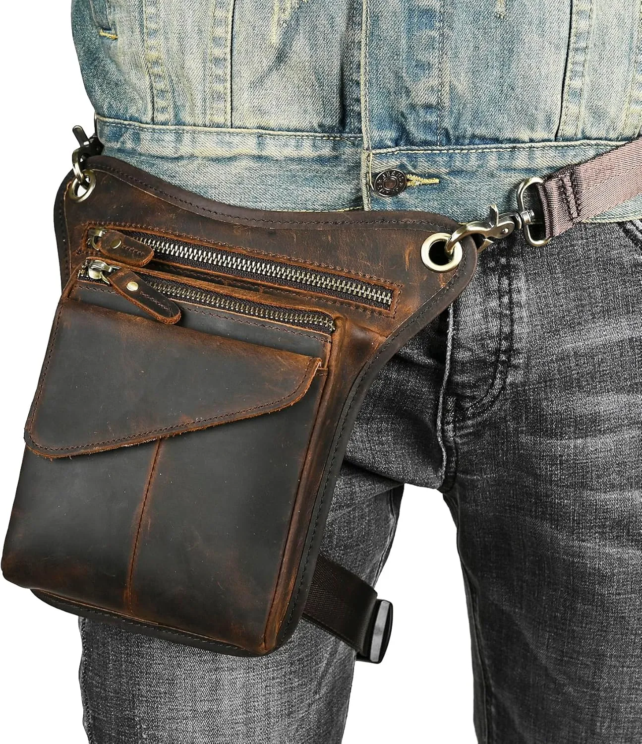 Canvas   Leather Motorcycle Travel Fanny Waist Pack Drop Thigh Leg Bag Pouch For Men Women FB2141