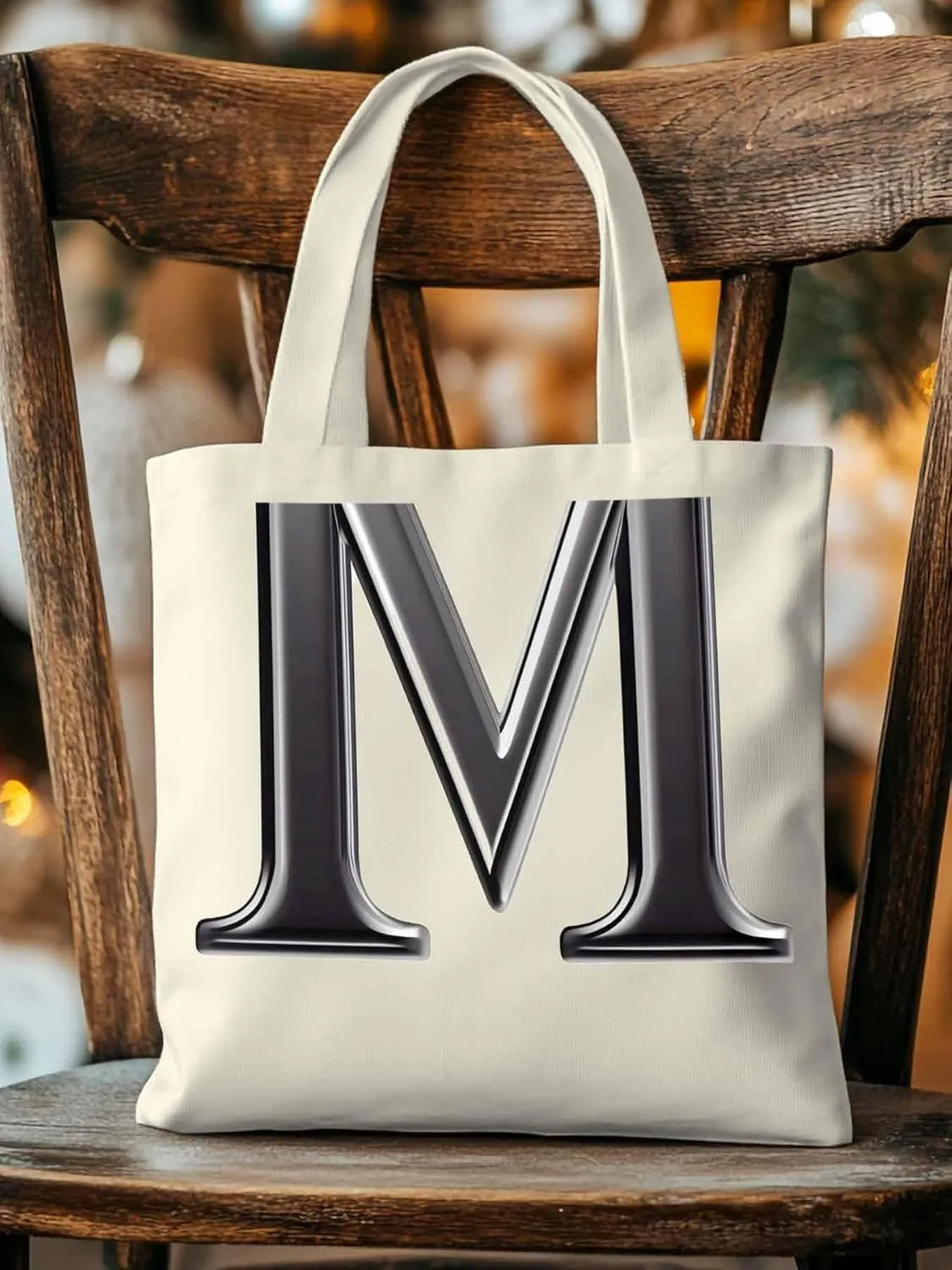 Canvas Tote Bag, Letter M Aesthetic Canvas Tote Handbags for Women Shoulder Bag,