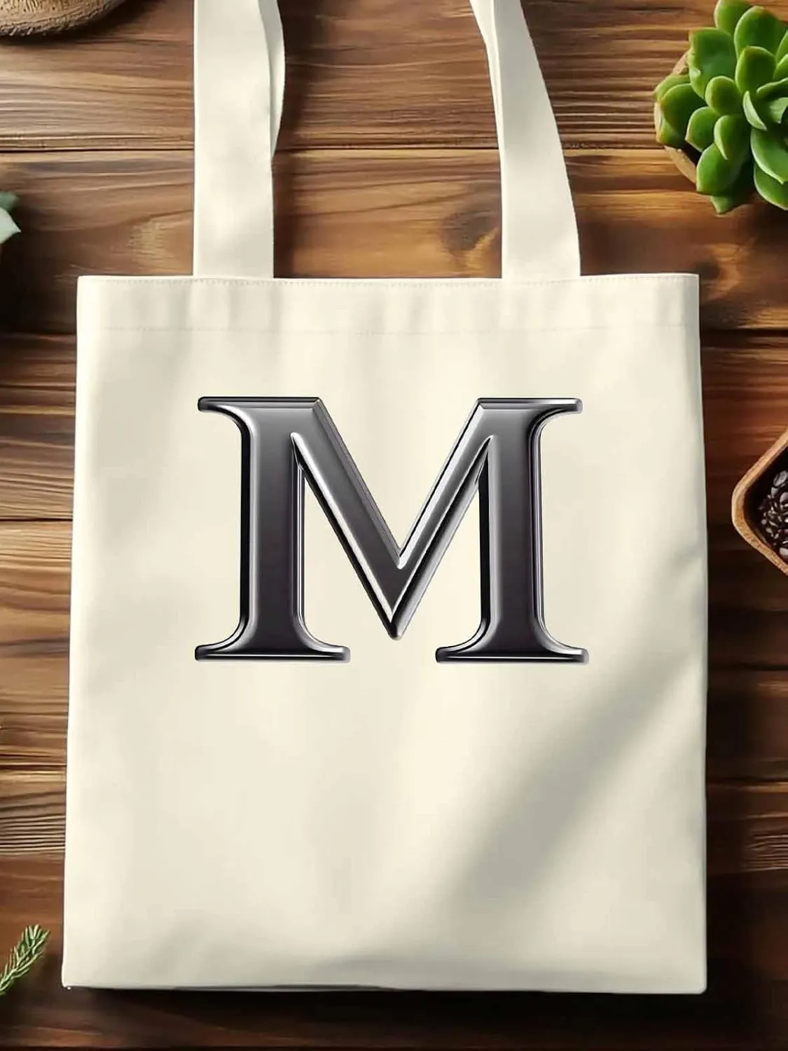 Canvas Tote Bag, Letter M Aesthetic Canvas Tote Handbags for Women Shoulder Bag,