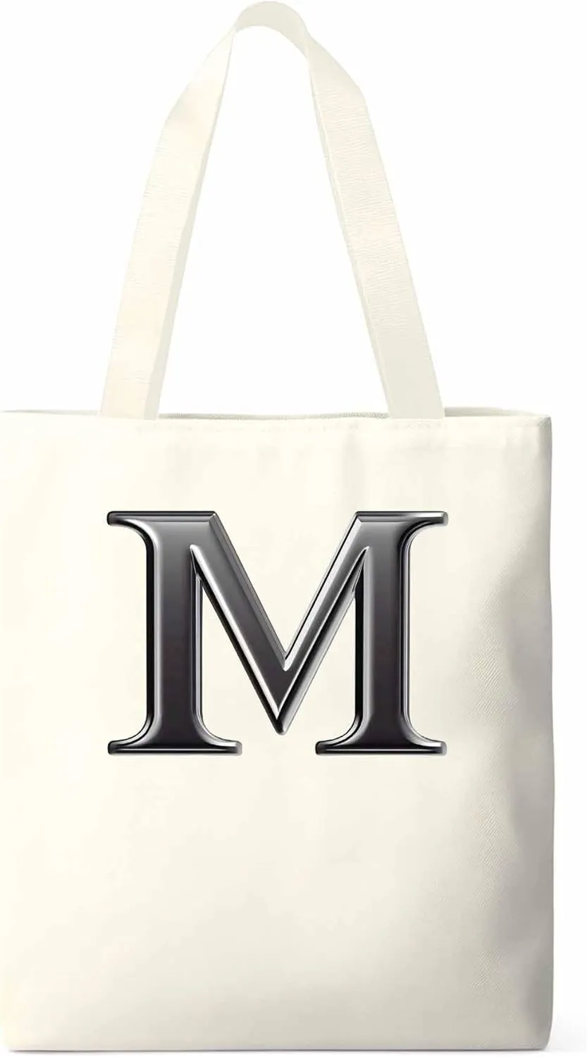 Canvas Tote Bag, Letter M Aesthetic Canvas Tote Handbags for Women Shoulder Bag,