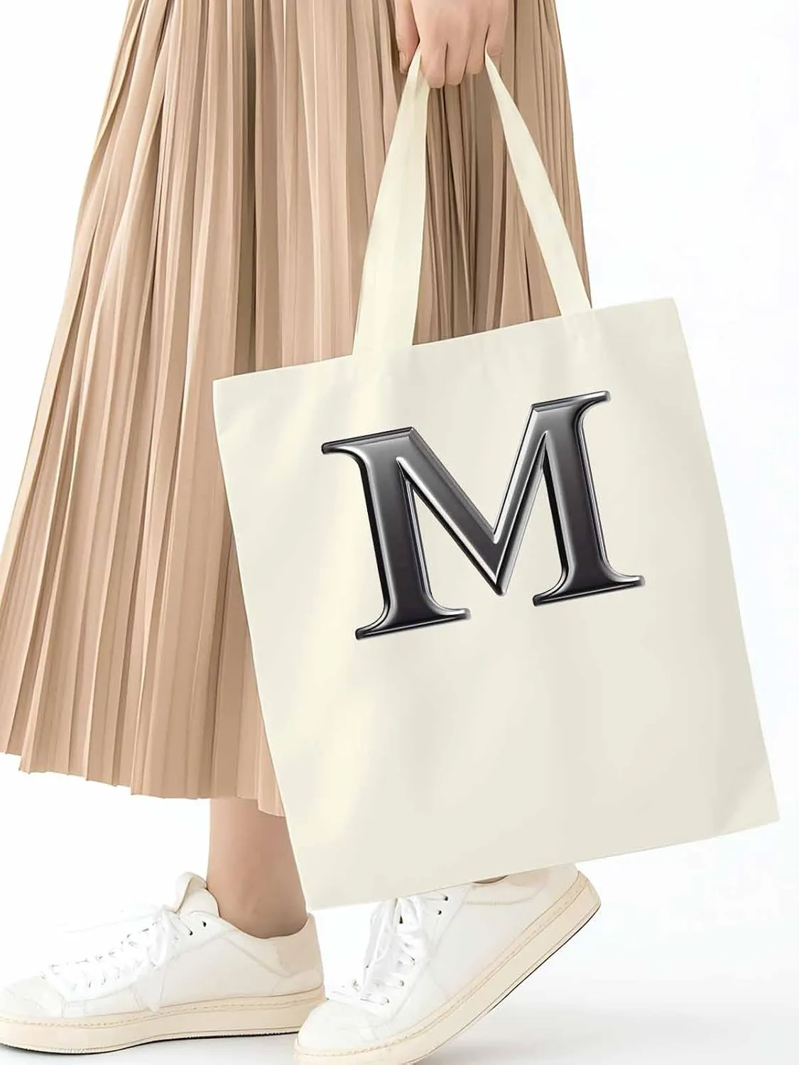 Canvas Tote Bag, Letter M Aesthetic Canvas Tote Handbags for Women Shoulder Bag,