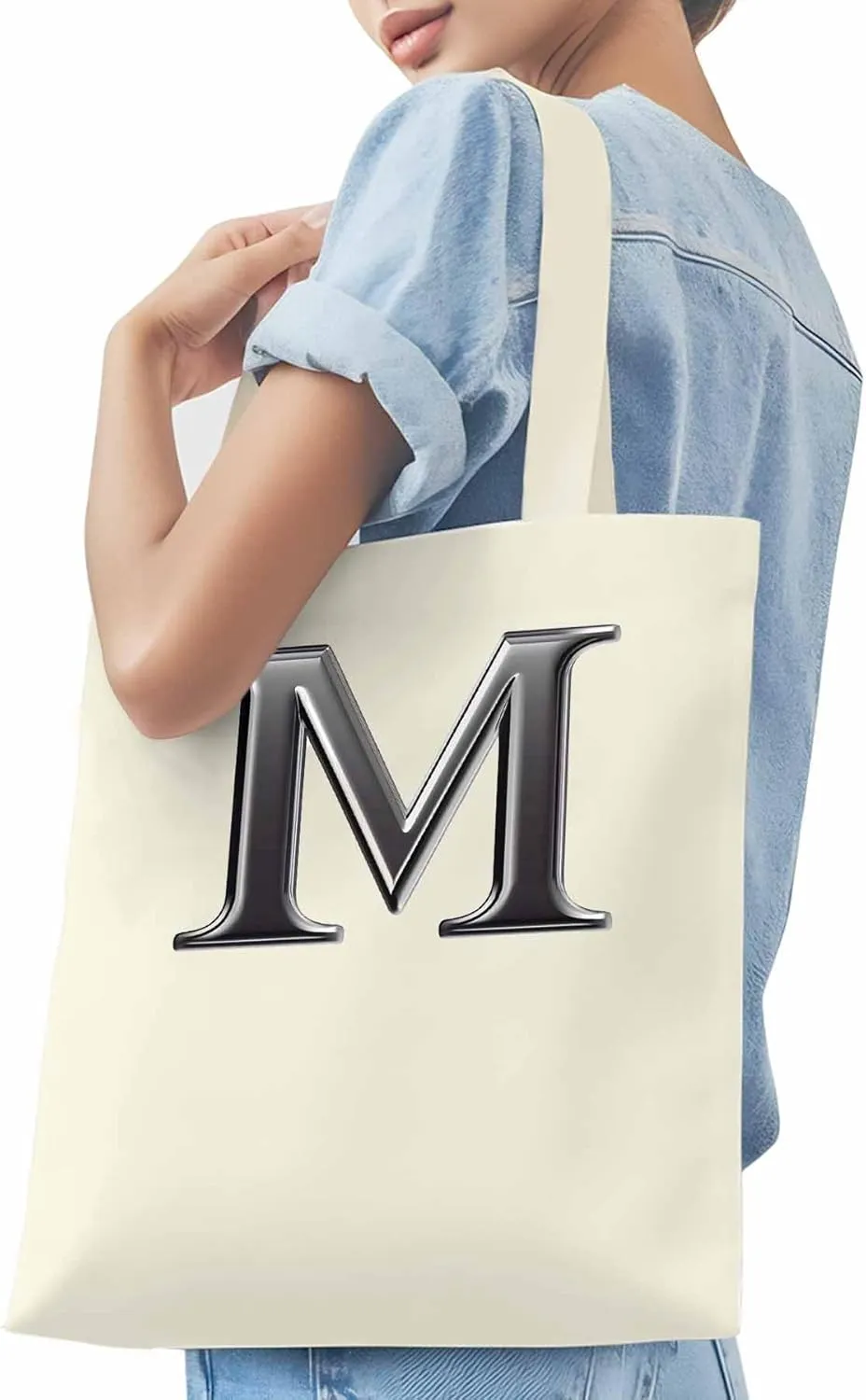 Canvas Tote Bag, Letter M Aesthetic Canvas Tote Handbags for Women Shoulder Bag,