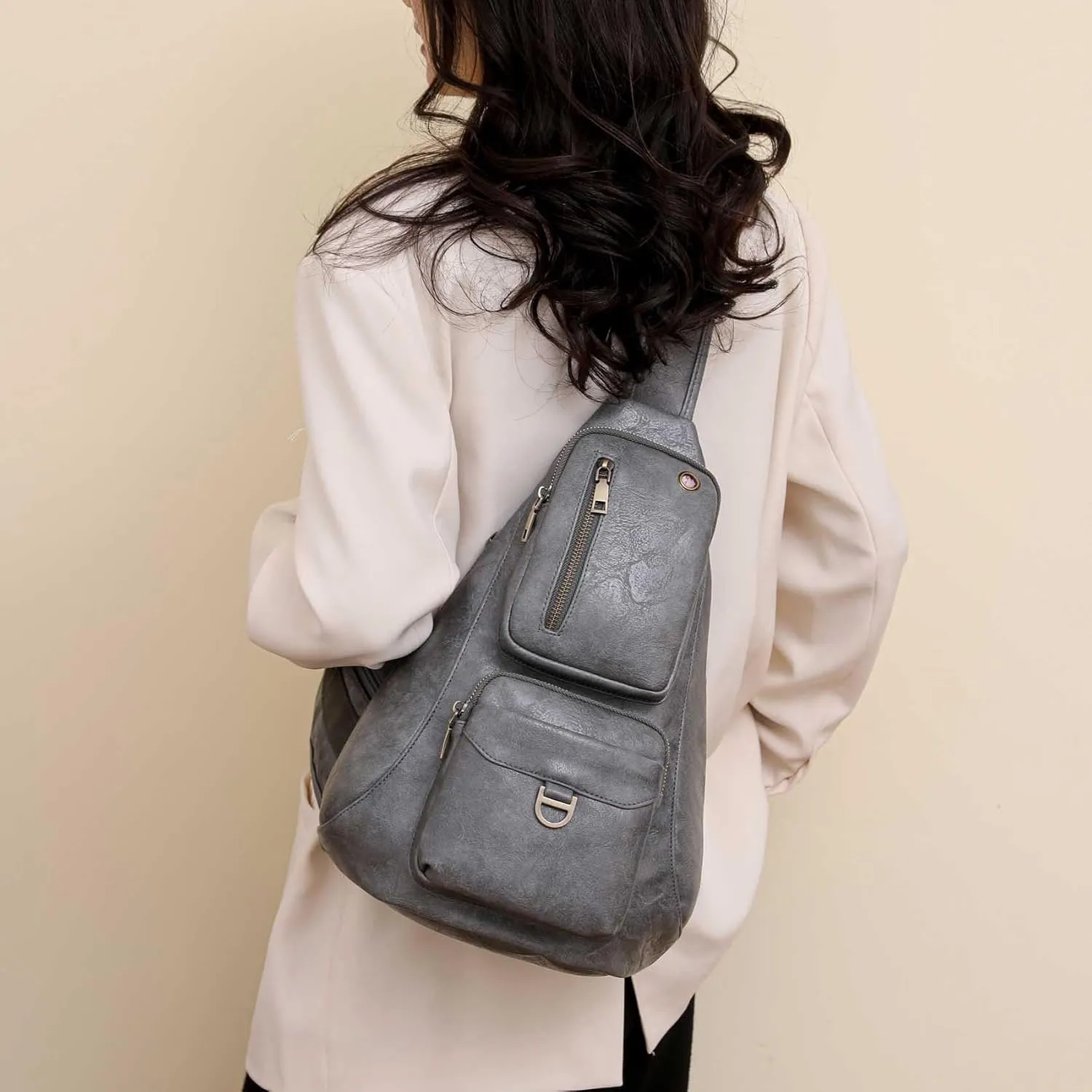 Capacity Crossbody Sling Backpack Fanny Pack Chest Shoulder Bag Daypack for Women Men(Gray)