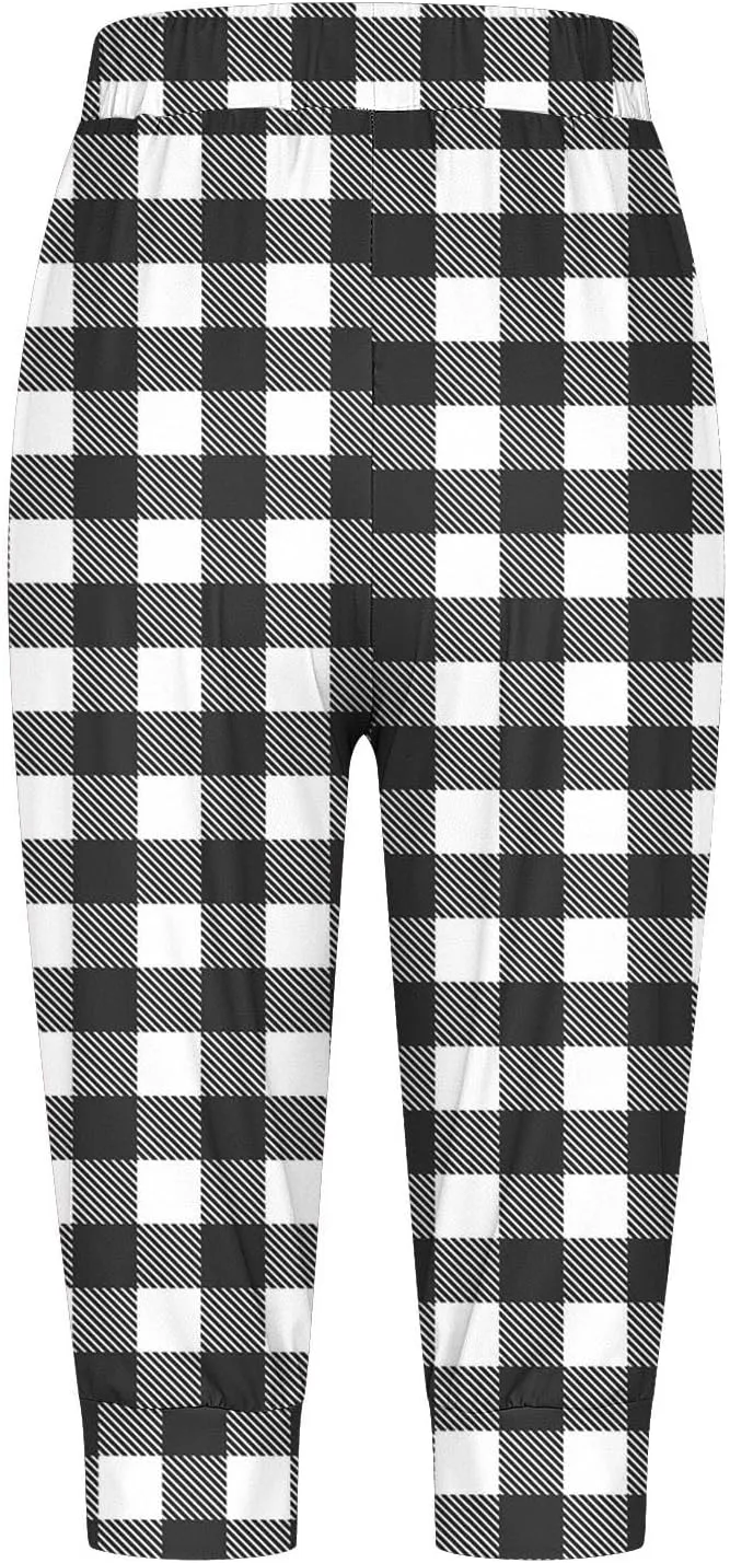 Capri Pants for Women Stretch High Waist Elastic Waist Cropped Trousers Lounge Drawstring Capri Pants with Pockets