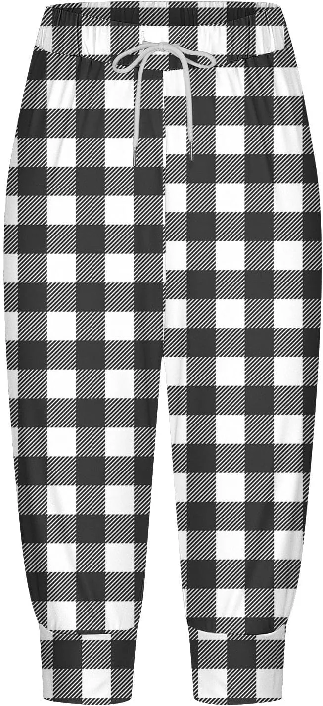 Capri Pants for Women Stretch High Waist Elastic Waist Cropped Trousers Lounge Drawstring Capri Pants with Pockets