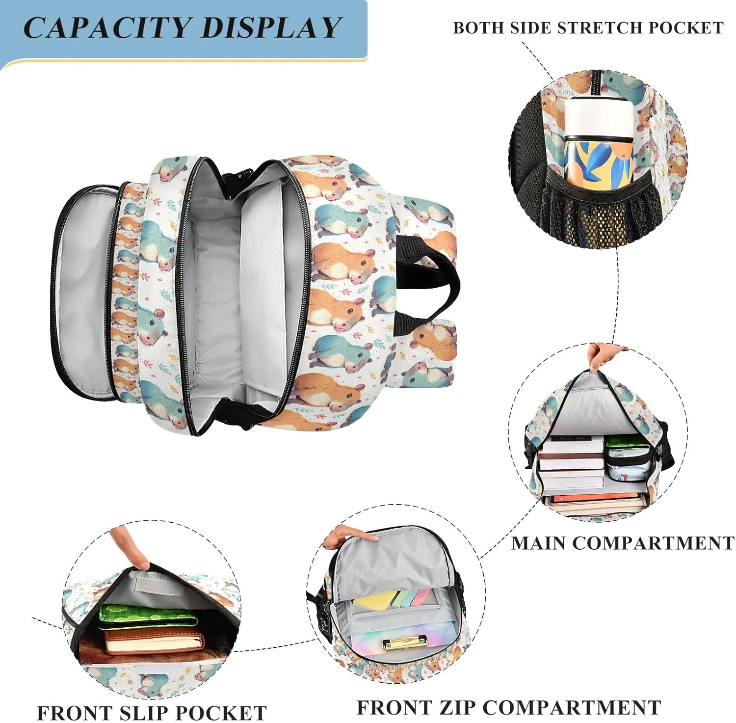 Capybara Blue Backpack for Boys Girls Students Bookbag Travel Daypack