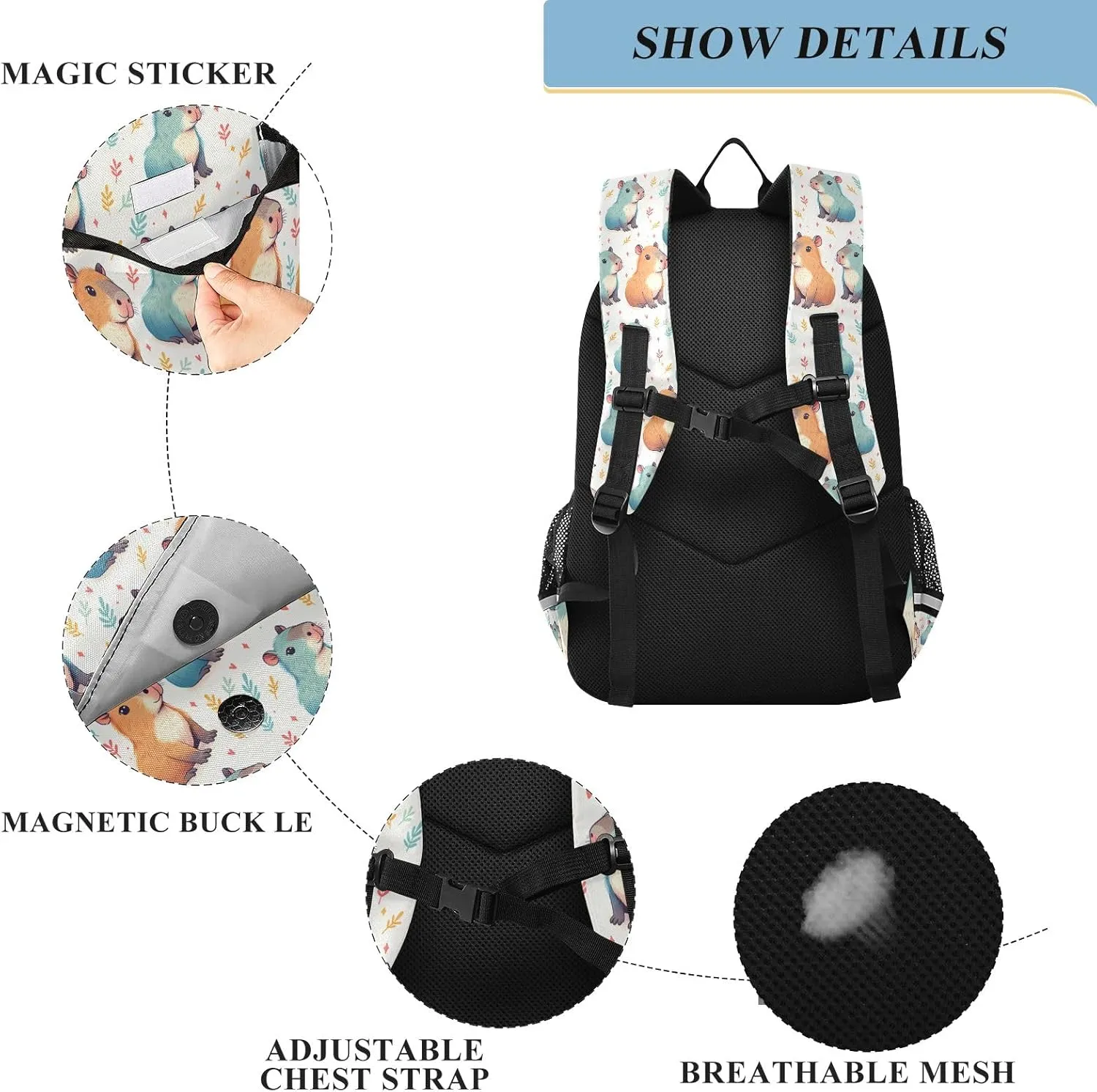 Capybara Blue Backpack for Boys Girls Students Bookbag Travel Daypack