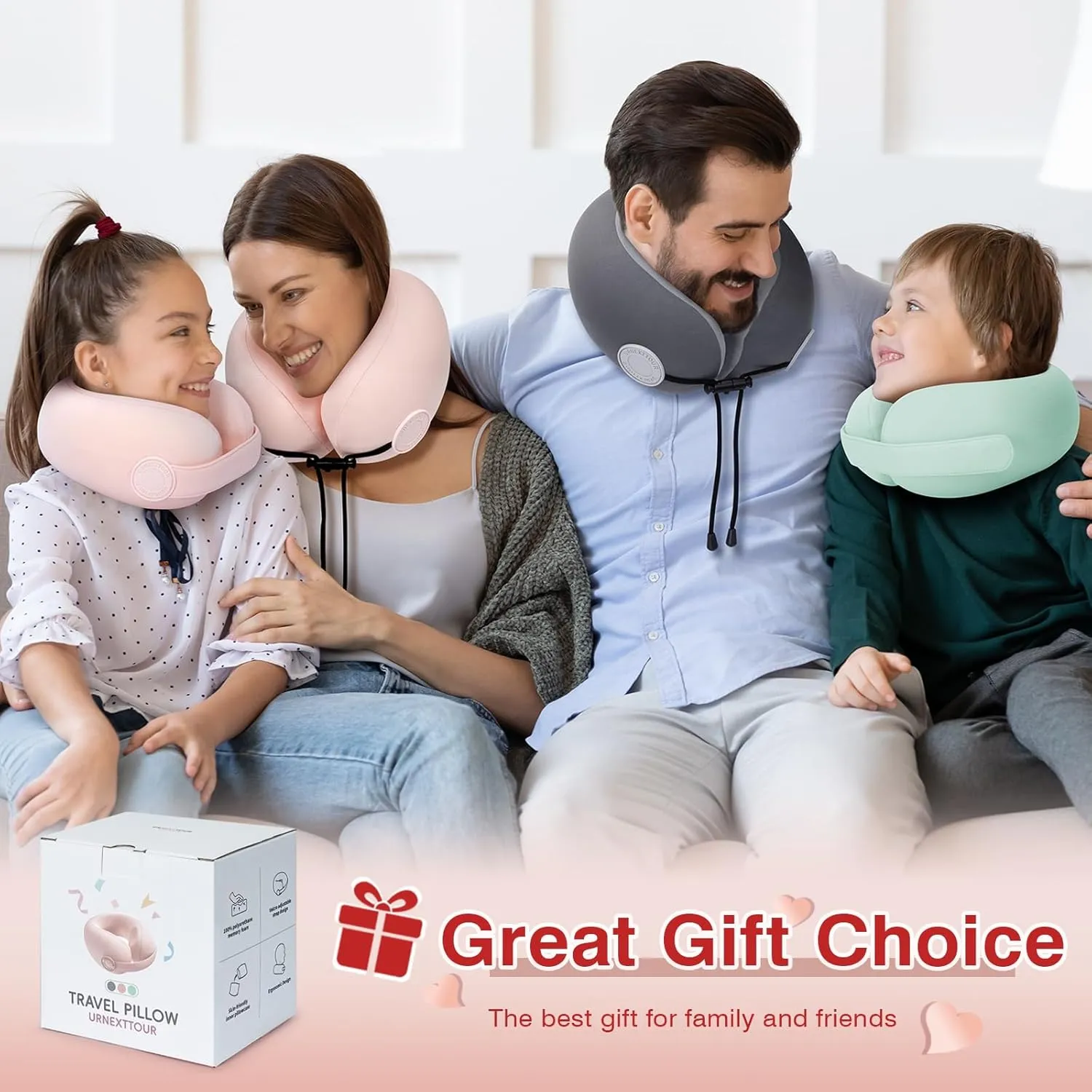 Car Pillow for Little Kids Travel Neck Pillows, Memory Foam Neck Support Travelling Pillow with Washable Cotton Pillowcases and Storage Bag, for Airplane, Train, Flight and Home Use Grey