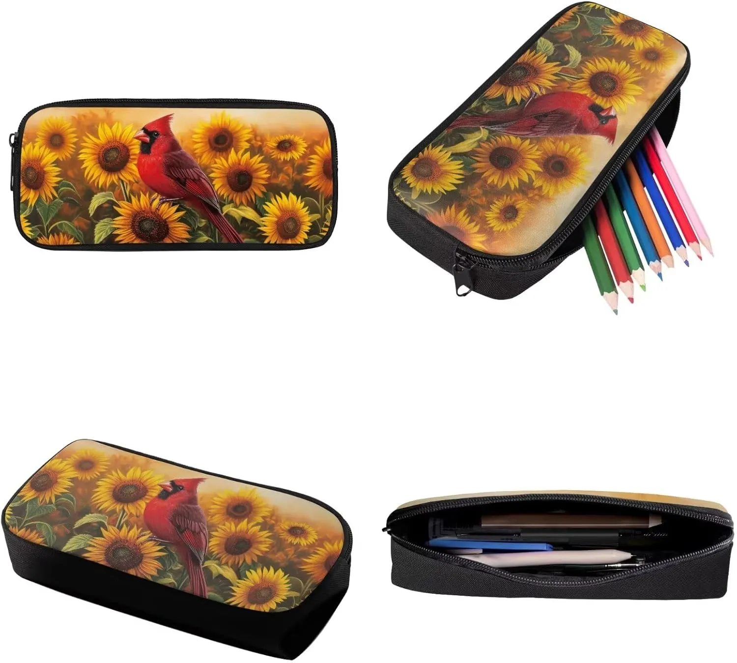 Cardinal Sunflower Print School Backpack Set for Teens Girls Boys Kids Lightweight School Bags Bookbag with Lunch Bag Pencil Pouch Back to School Gifts Set of 3