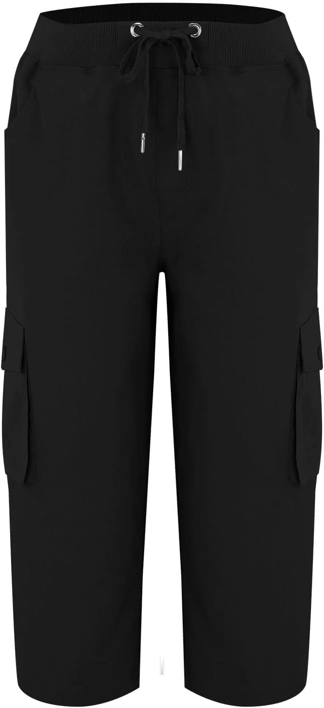 Cargo Capris for Women Summer Casual Drawstring Lightweight Outdoor Travel Hiking Cropped Pants with 6 Pockets