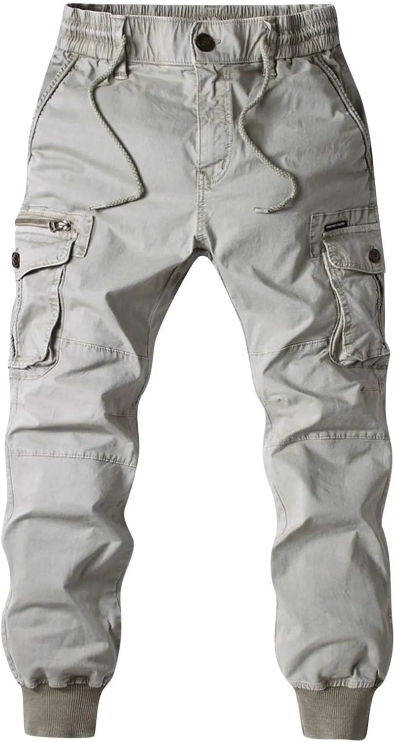 Cargo Pants Women Tapered Slim Fit Multi Pockets Slacks Drawstring Jogger Sweatpants Stretch Elastic Waist Trousers