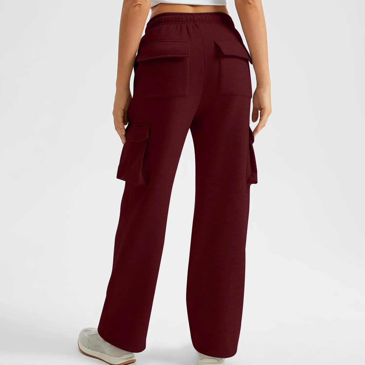 Cargo Straight Leg Pants for Women Multi Pockets Drawstring High Waisted Lounge Pants Outdoor Casual Wide Leg Pants