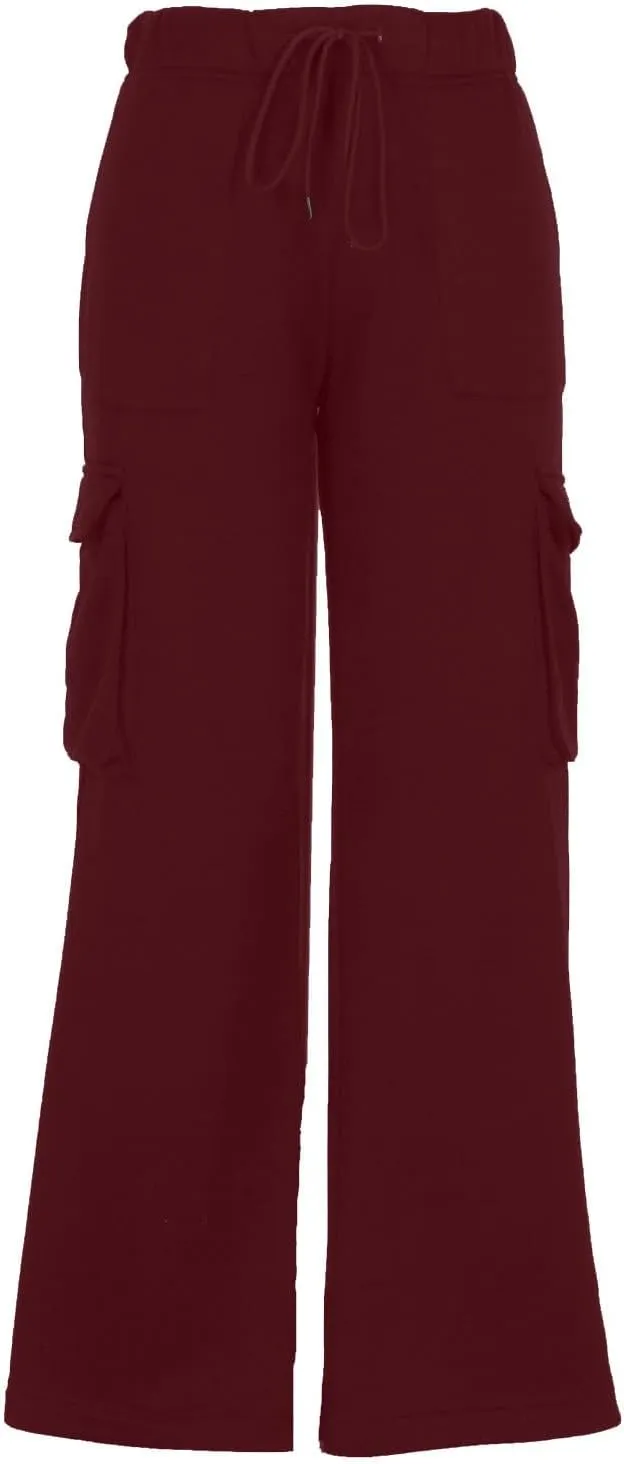 Cargo Straight Leg Pants for Women Multi Pockets Drawstring High Waisted Lounge Pants Outdoor Casual Wide Leg Pants