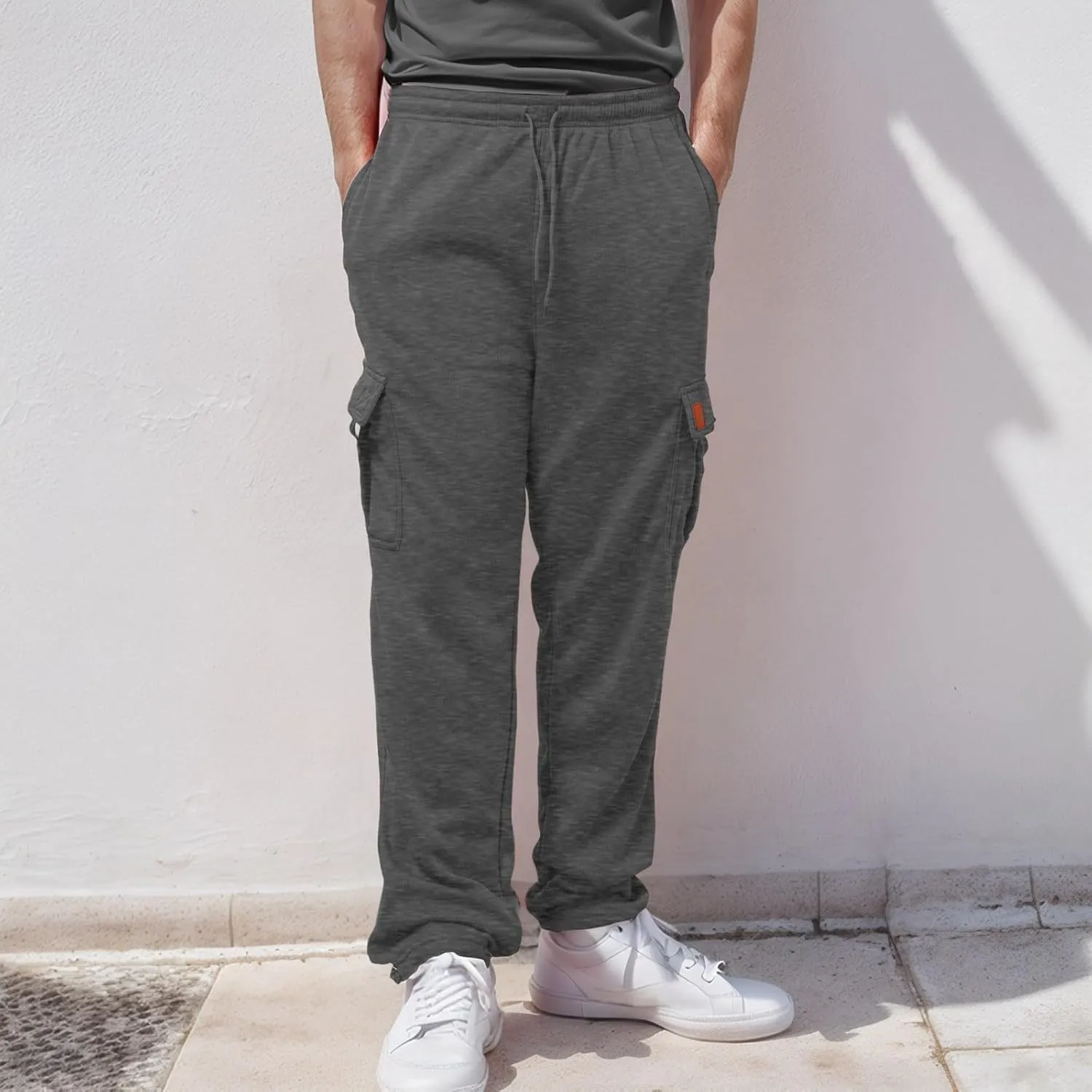 Cargo Sweatpants for Men Sports Casual Stretch Elastic Waist Drawstring Trousers Loose Fit Joggers with Pockets