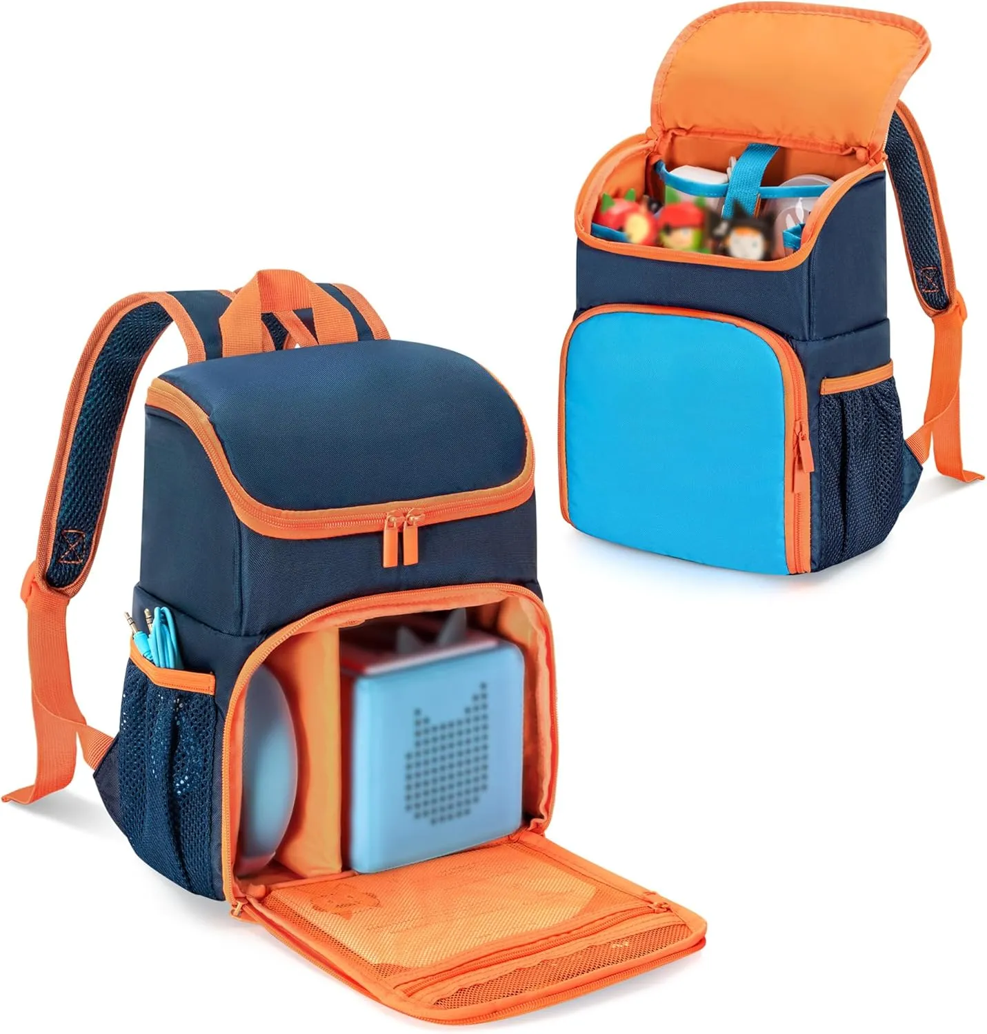 Carrying Backpack Compatible with Toniebox, Travel Bag for Audio Player Starter Set, Accessories Storage for Charger Headphone, 3 Clear Pockets for Figures Display, Blue (Bag Only) Patented Design