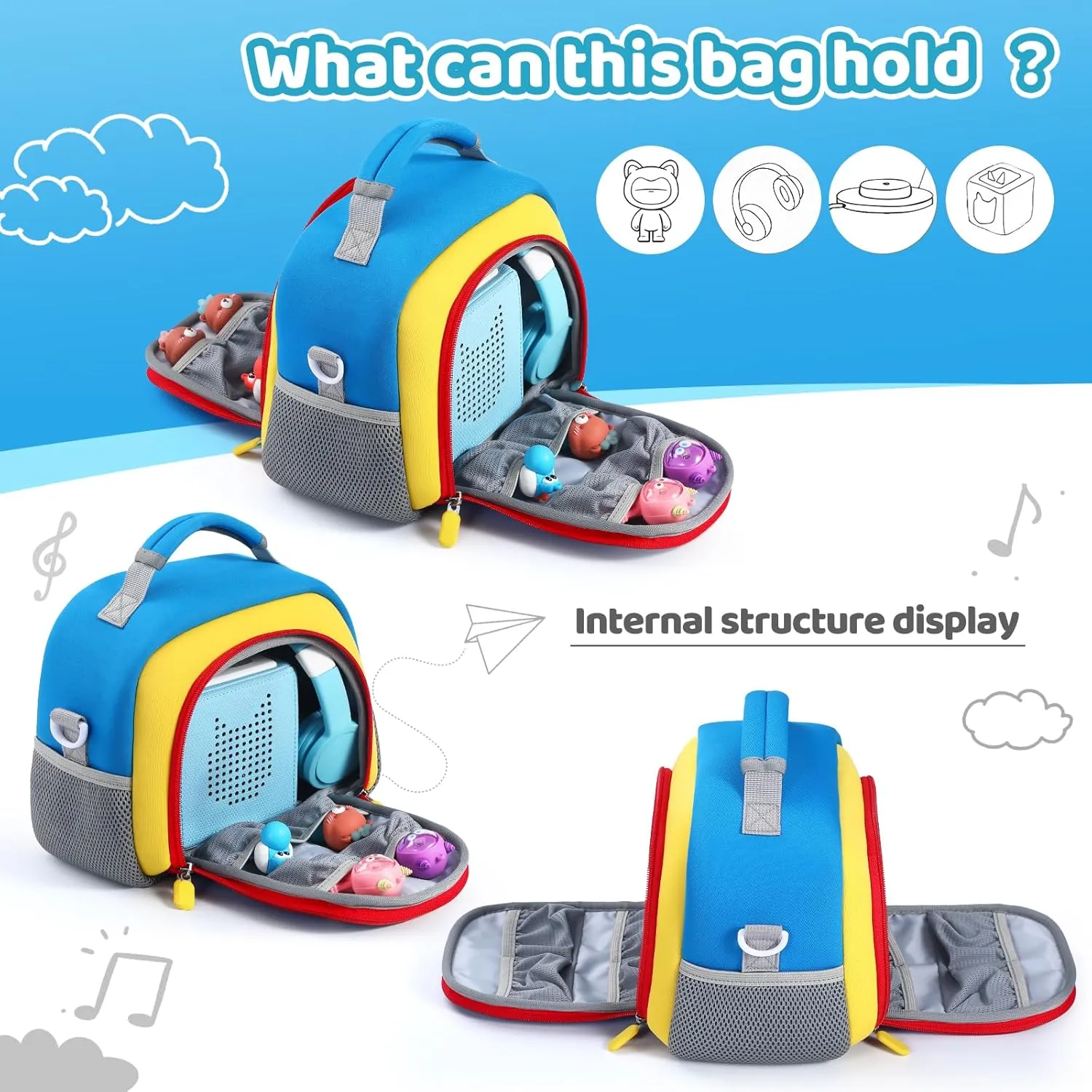 Carrying Bag Compatible with Toniebox Starter Set and Tonies Figurines, Kids Toys Storage Case with Handle and Shoulder Strap for Tonies Box, Detachable Bag for Toniebox Accessories