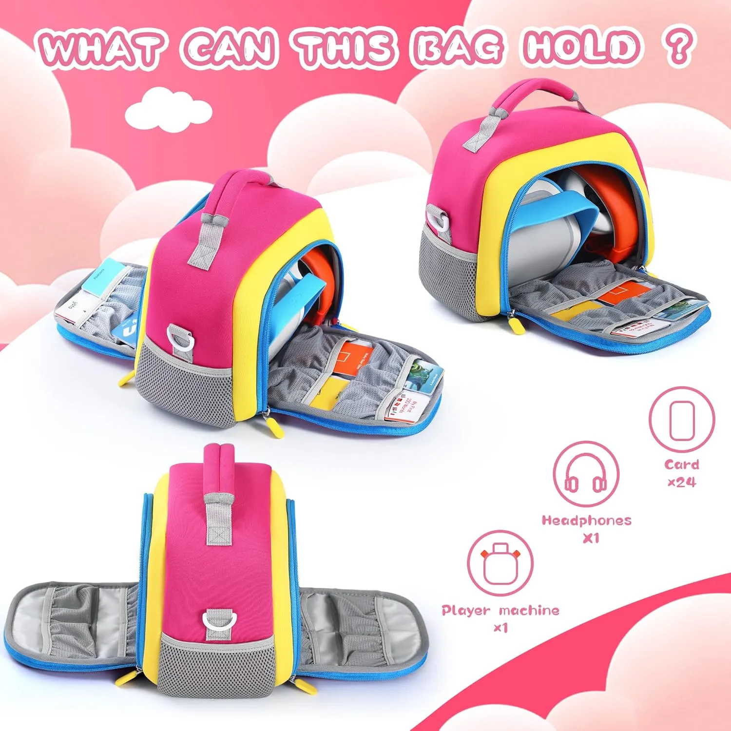 Carrying Bag Compatible with Yoto Player (3rd Generation), Kids Toys Storage Case with Handle and Shoulder Strap for Yoto Player, Detachable Bag for Bluetooth Audio Speaker