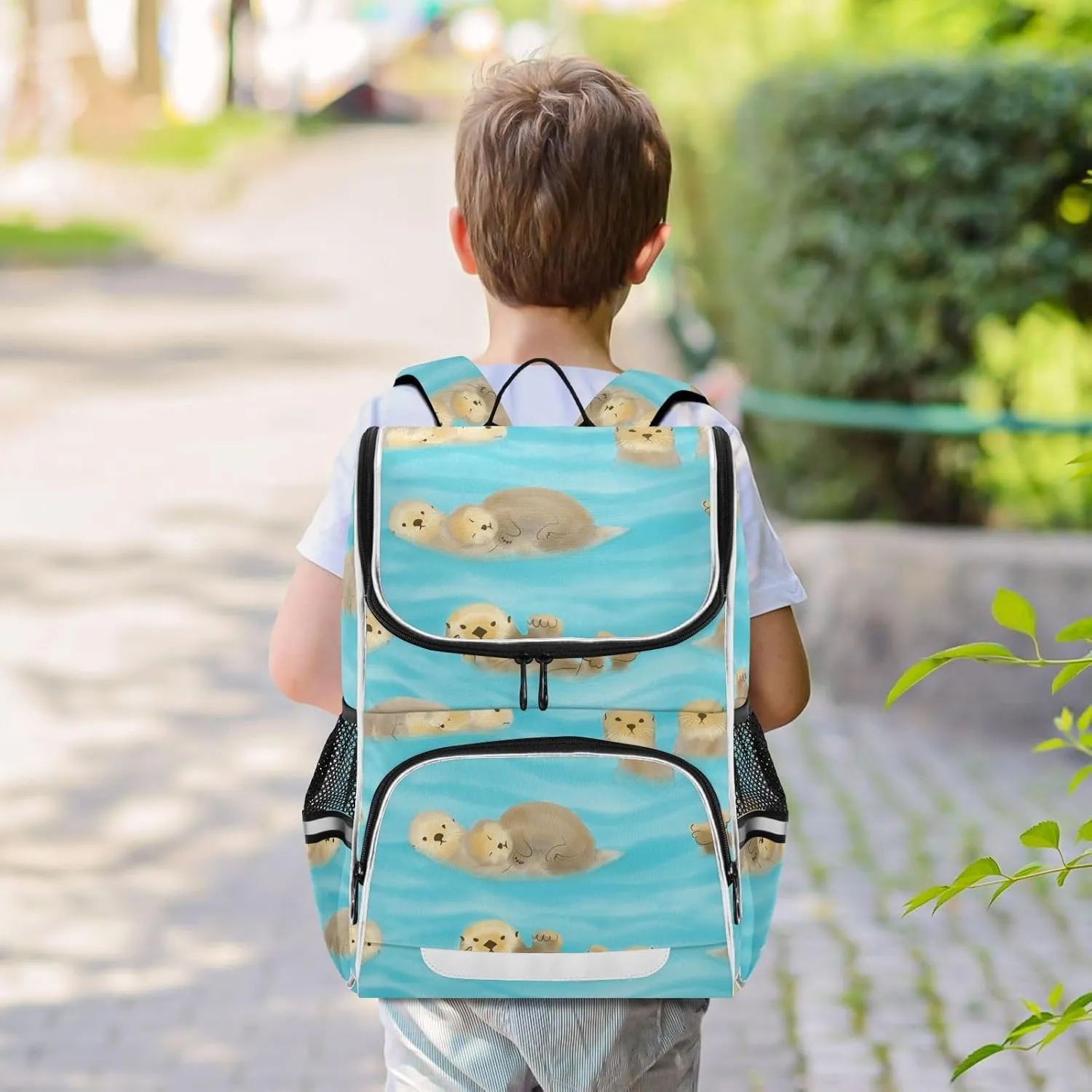 Cartoon Otter Backpack Large Capacity Student Book Bag for Kids Teenagers, Backpack for Girl and Boy with Night Reflective Strip Safety, Kid's Cartoon School Bag