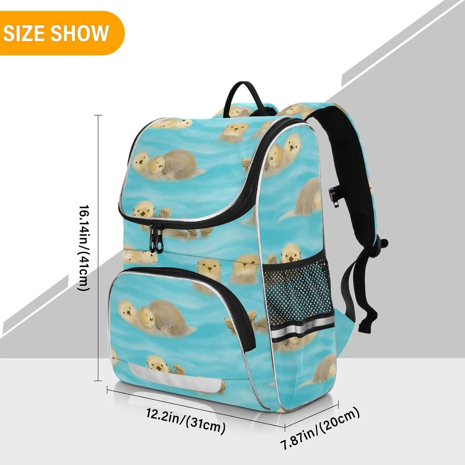 Cartoon Otter Backpack Large Capacity Student Book Bag for Kids Teenagers, Backpack for Girl and Boy with Night Reflective Strip Safety, Kid's Cartoon School Bag
