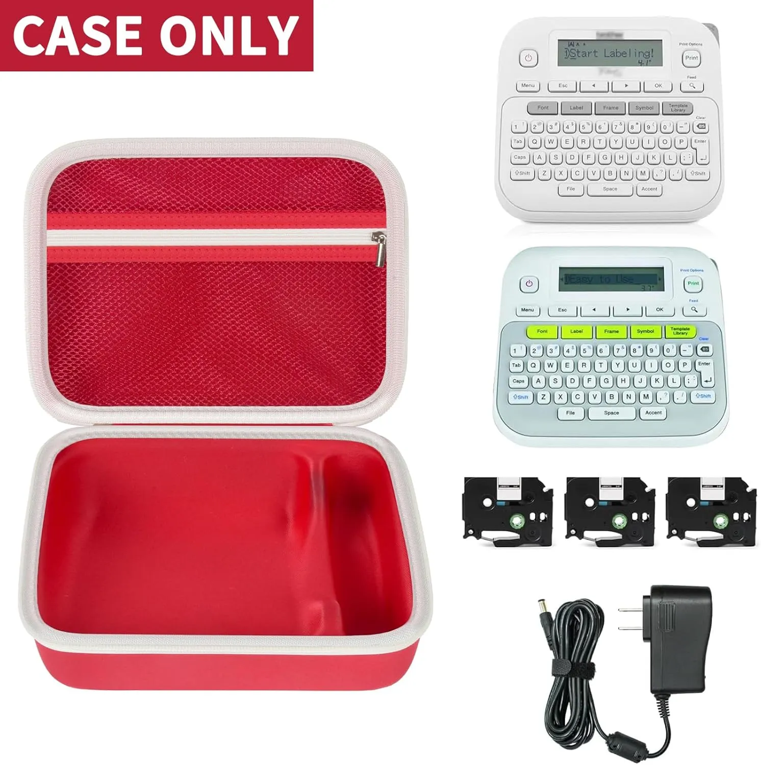 Case Compatible with Brother P-Touch PTD220 210 Home/Office Everyday Label Maker, Storage Holder Carrying Organizer for Label Tapes, AC Adapter, Charging Cables (Box Only) -Red