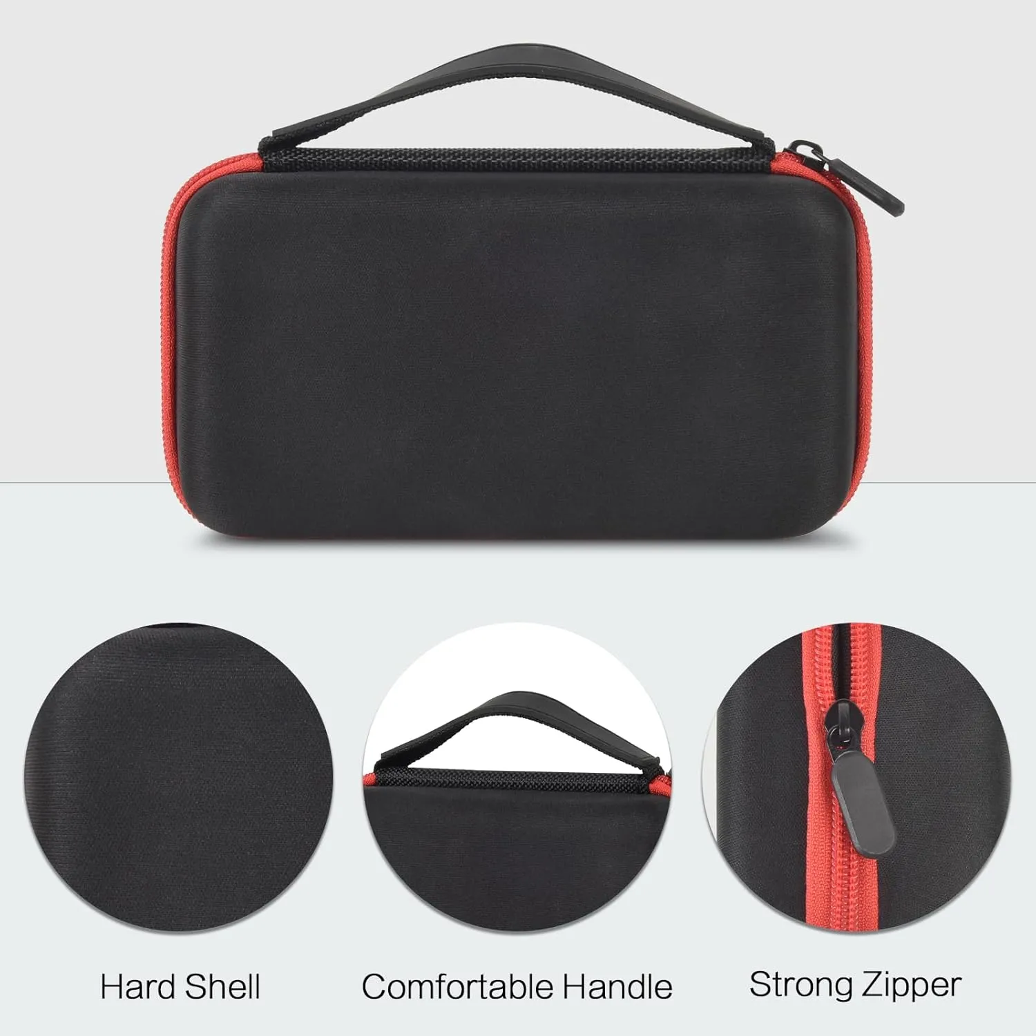 Case Compatible with Portable Air Pump, 120 PSI Air Compressor, Car Tire Inflator Storage Bag for USB Cable, Air House, Connector and Accessories (Box Only)-Black Red Zipper
