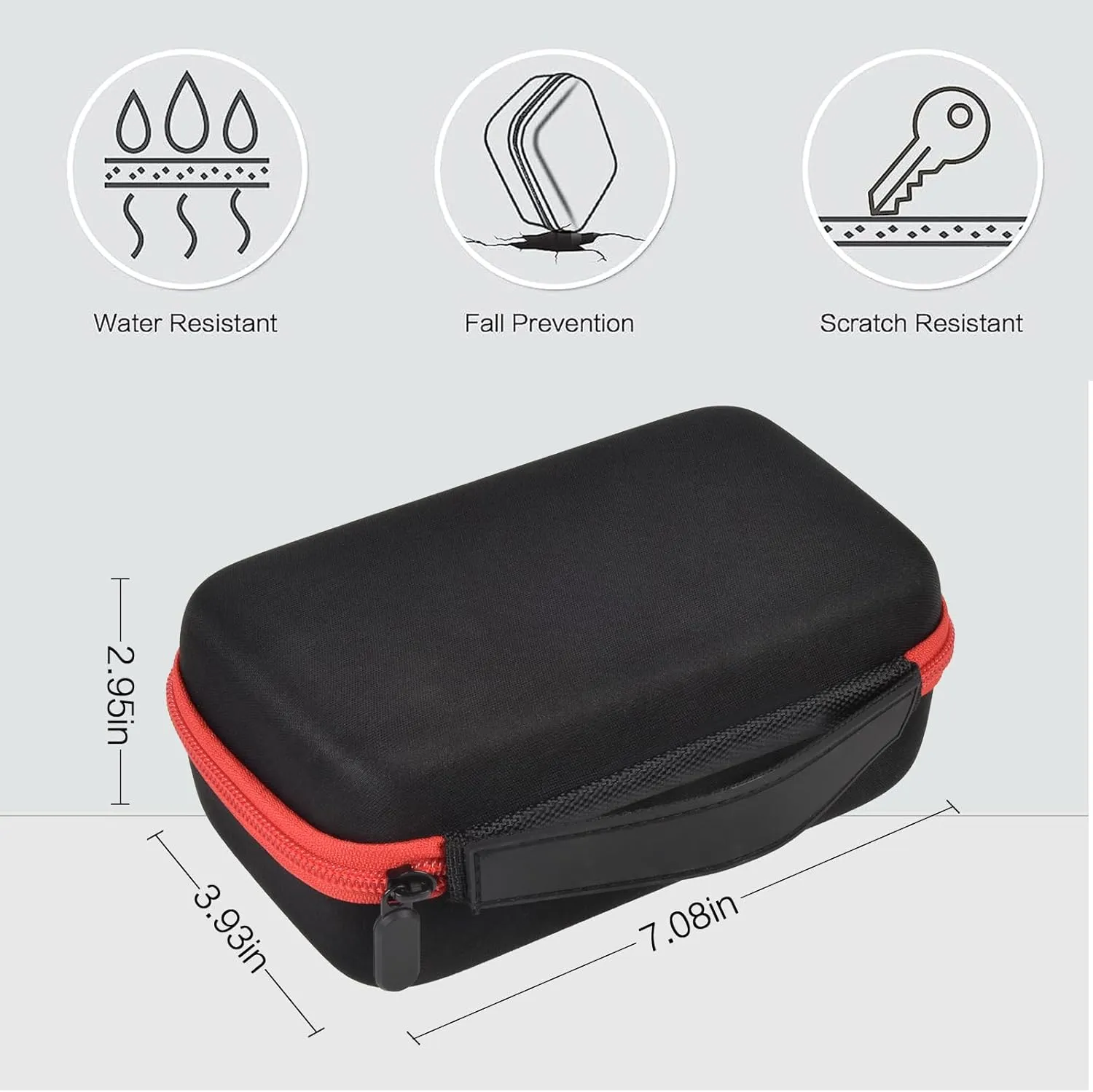 Case Compatible with Portable Air Pump, 120 PSI Air Compressor, Car Tire Inflator Storage Bag for USB Cable, Air House, Connector and Accessories (Box Only)-Black Red Zipper
