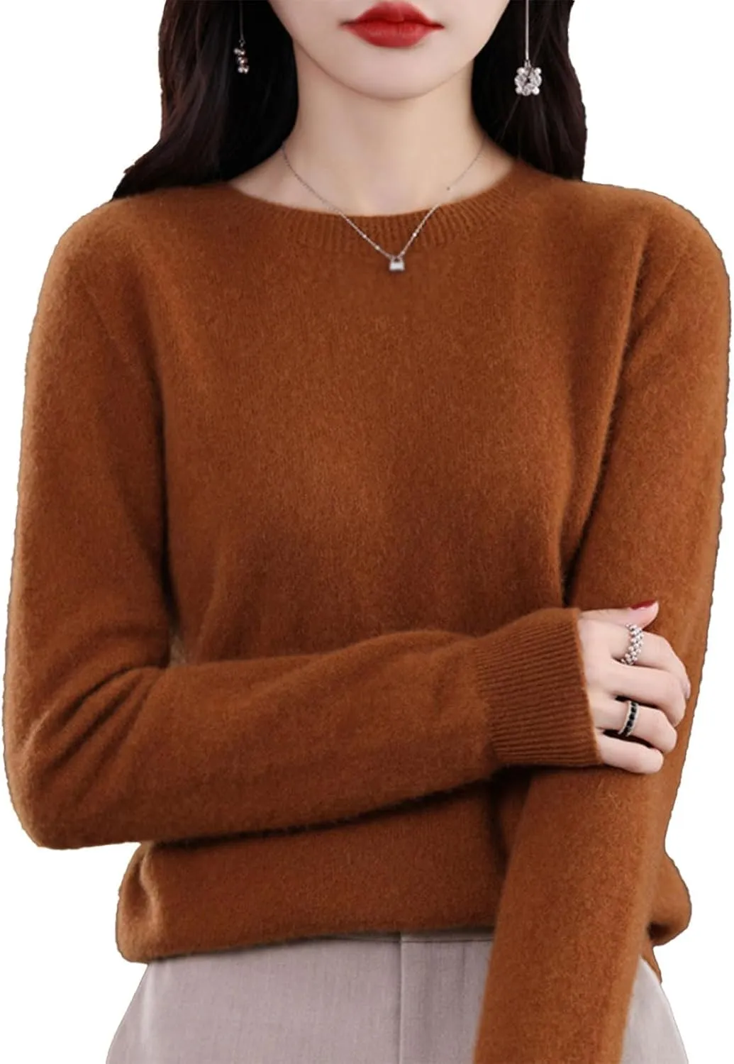 Cashmere Sweater for Women - Crew Neck Lightweight Soft Warm Pullover Knitted Jumper