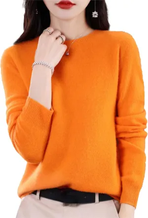 Cashmere Sweater for Women - Crew Neck Lightweight Soft Warm Pullover Knitted Jumper