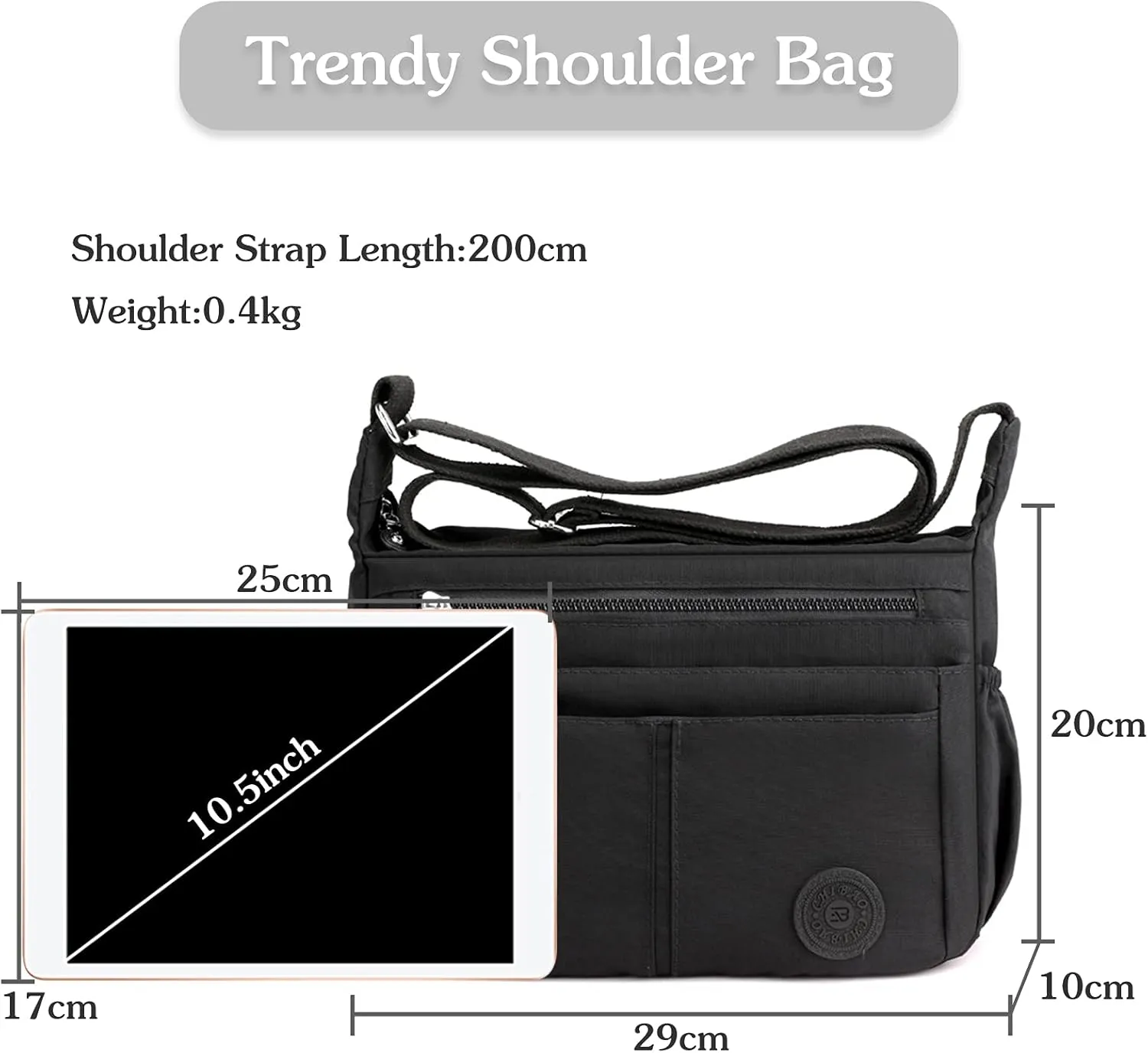 Casual Shoulder Bag Women Satchel Waterproof Nylon for Sport Work Shop