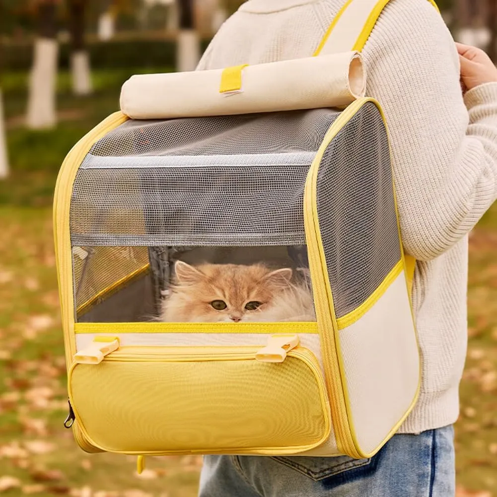 Cat Outdoor Backpack Breathable Portable Foldable Portable Large Capacity (Yellow)