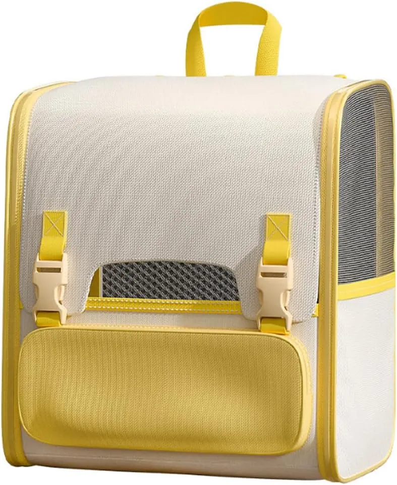 Cat Outdoor Backpack Breathable Portable Foldable Portable Large Capacity (Yellow)