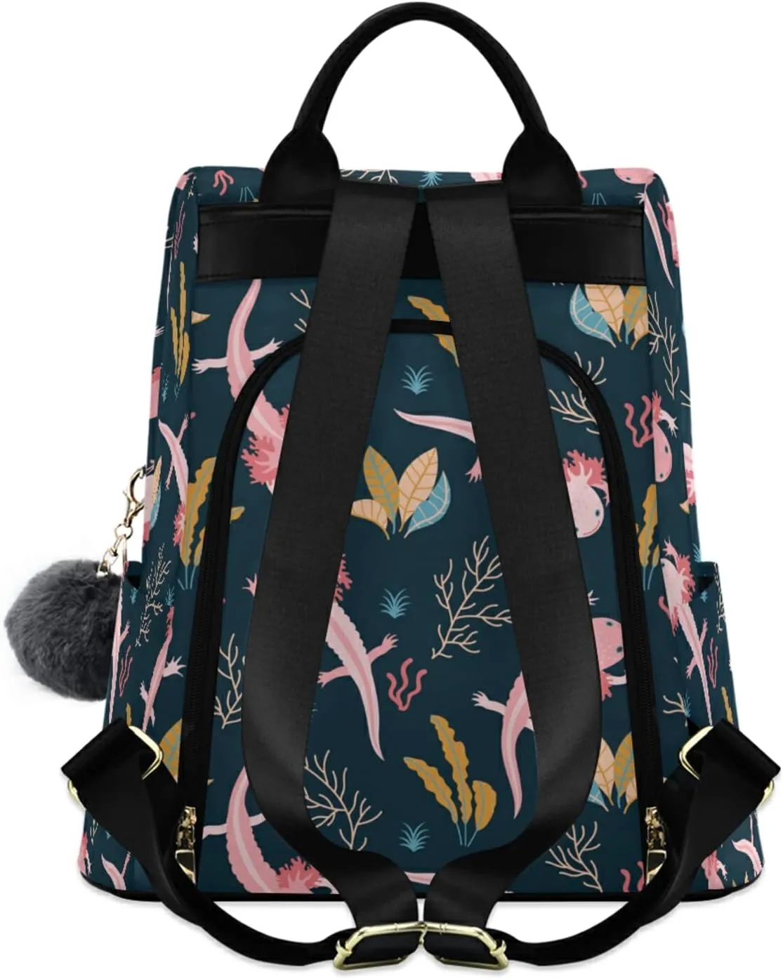CBBYY Axolotl Backpack Purse for Women Nylon Anti-theft Travel Backpack Lightweight Shoulder Bag with Plush Ball Keychain