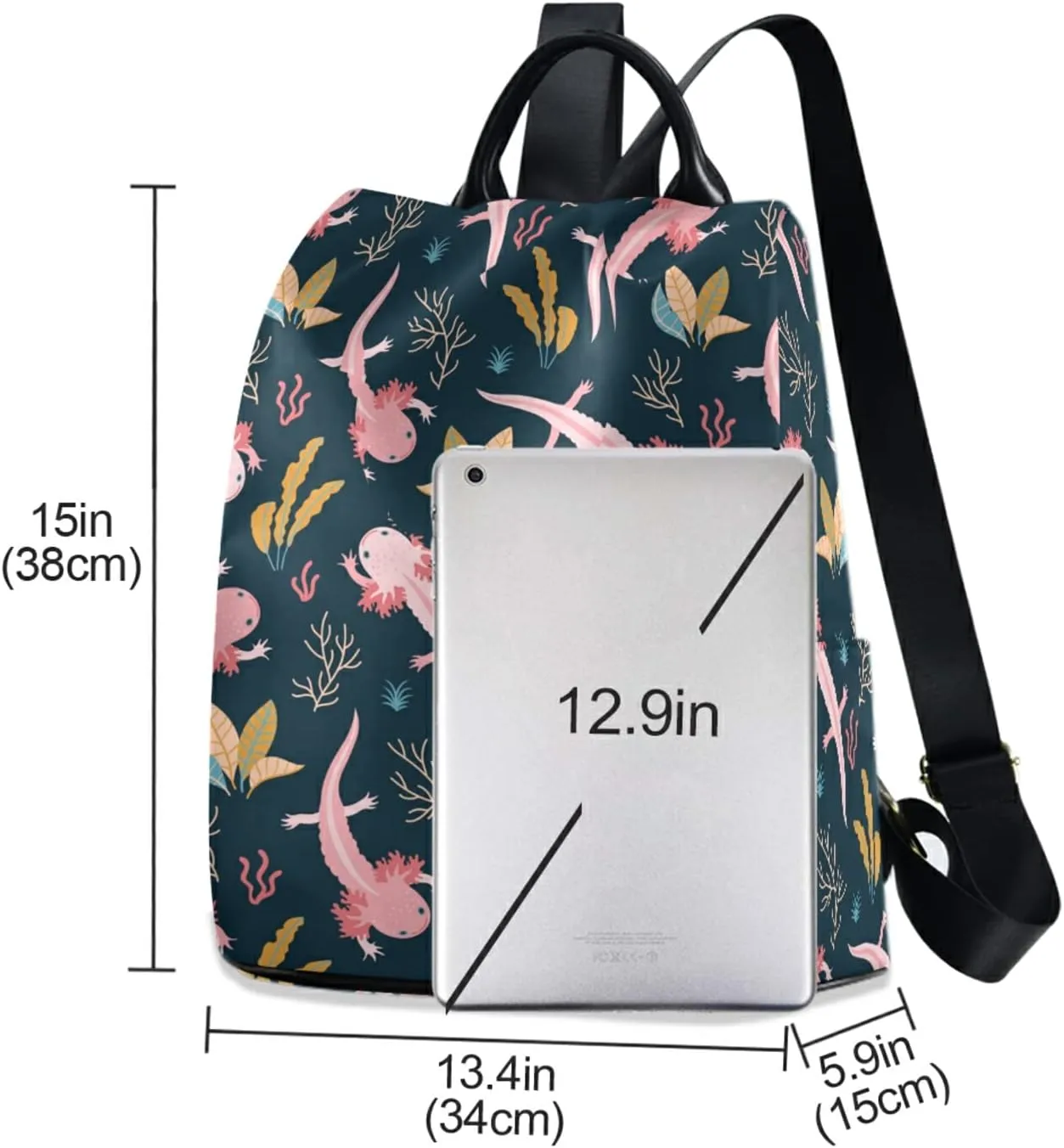 CBBYY Axolotl Backpack Purse for Women Nylon Anti-theft Travel Backpack Lightweight Shoulder Bag with Plush Ball Keychain