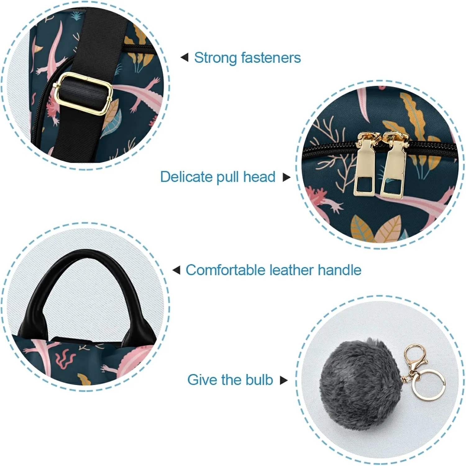CBBYY Axolotl Backpack Purse for Women Nylon Anti-theft Travel Backpack Lightweight Shoulder Bag with Plush Ball Keychain
