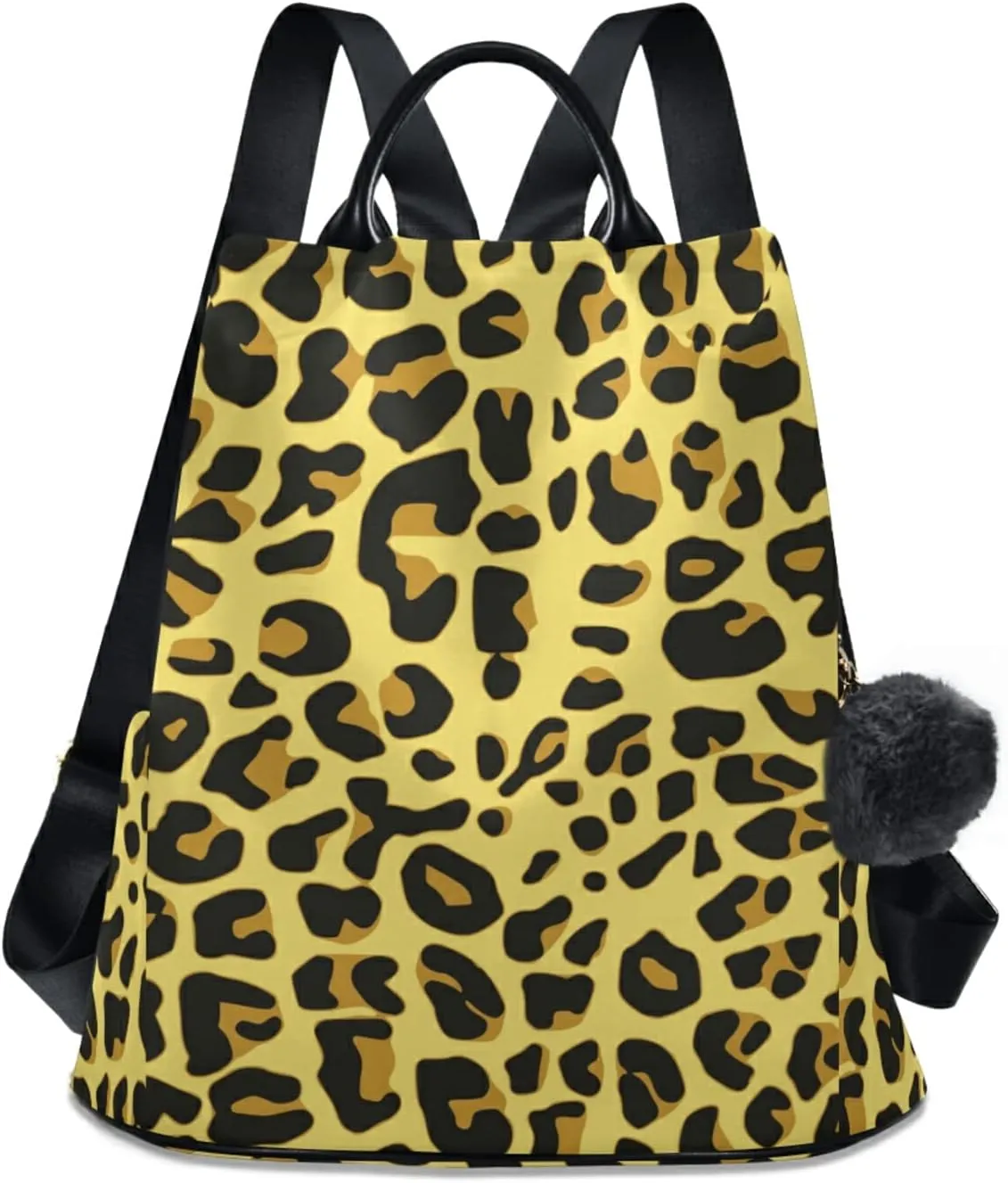 CBBYY Cheetah Pattern Design Backpack Purse for Women Nylon Anti-theft Travel Backpack Lightweight Shoulder Bag with Plush Ball Keychain